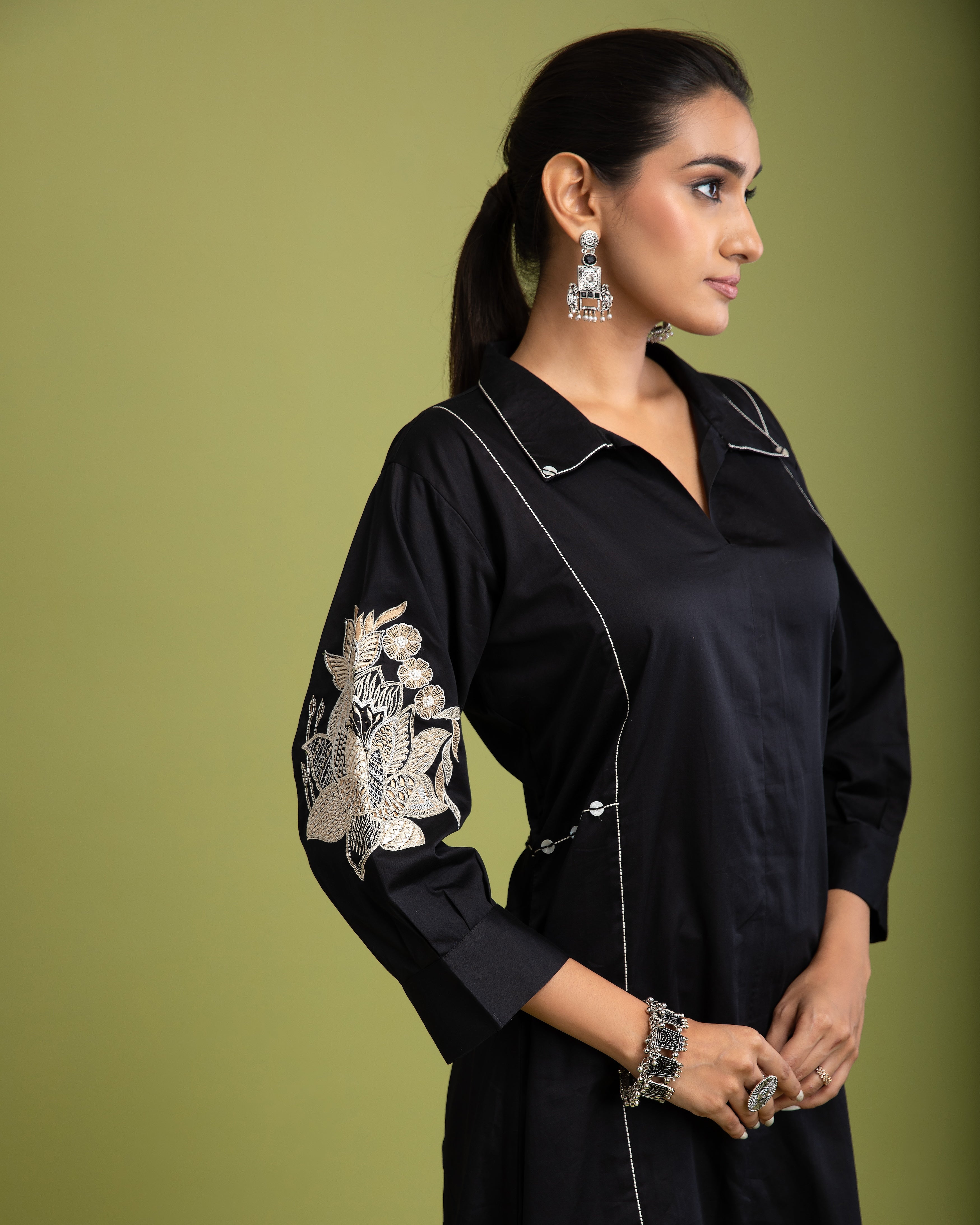 Black Chanderi Silk Dress - Mokshaa