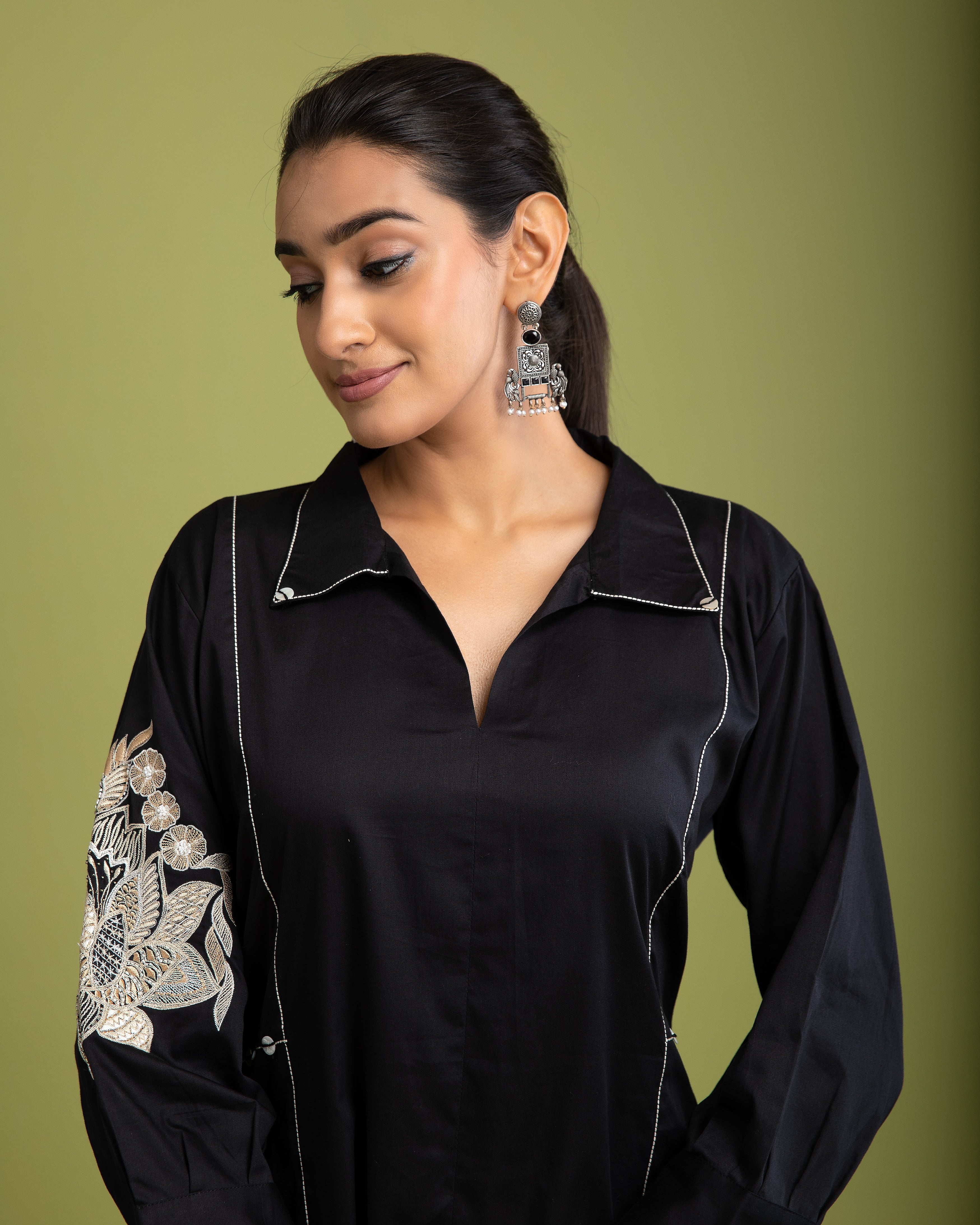 Black Chanderi Silk Dress - Mokshaa