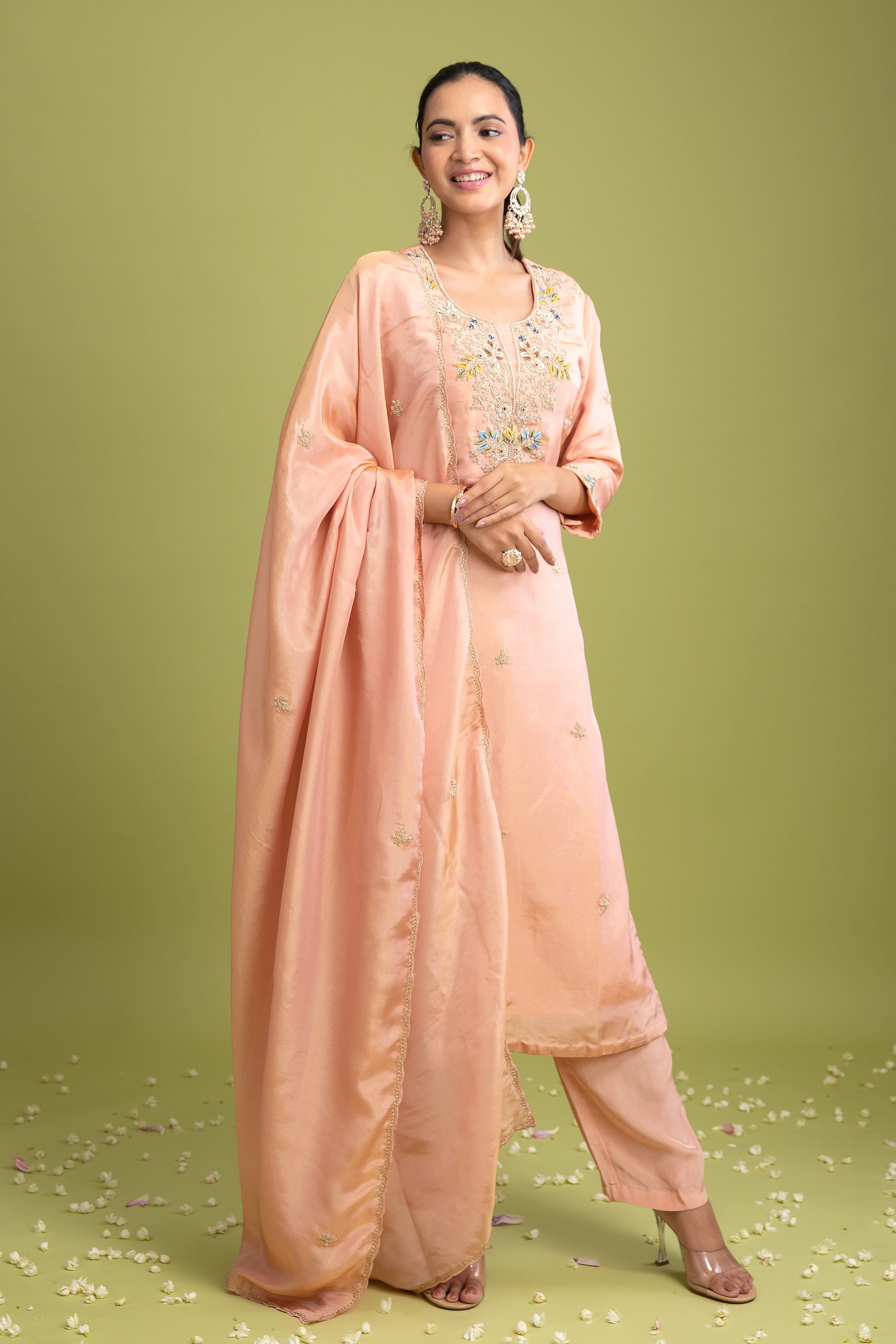 Peach Tissue silk salwar Set - Mokshaa