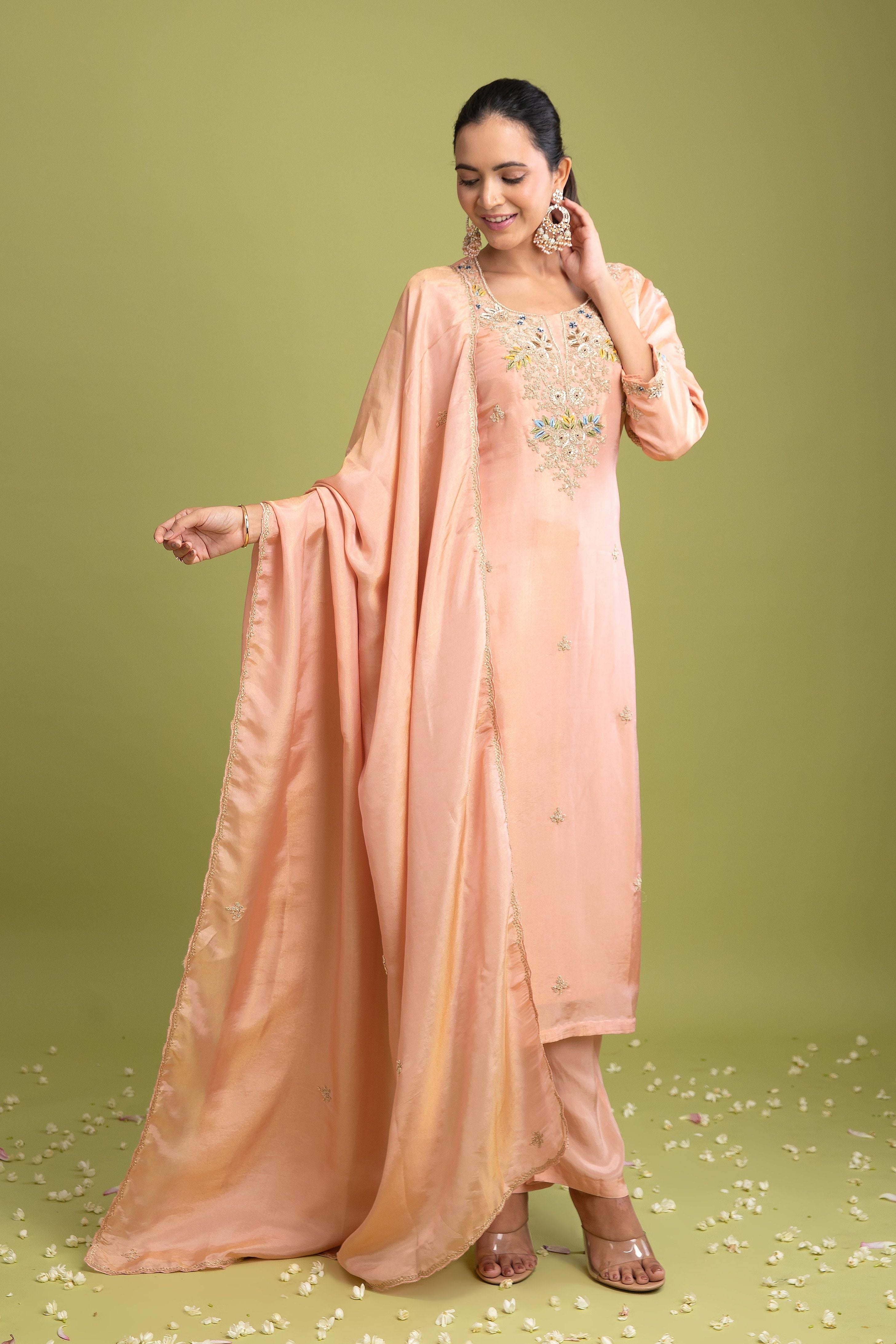 Peach Tissue silk salwar Set - Mokshaa