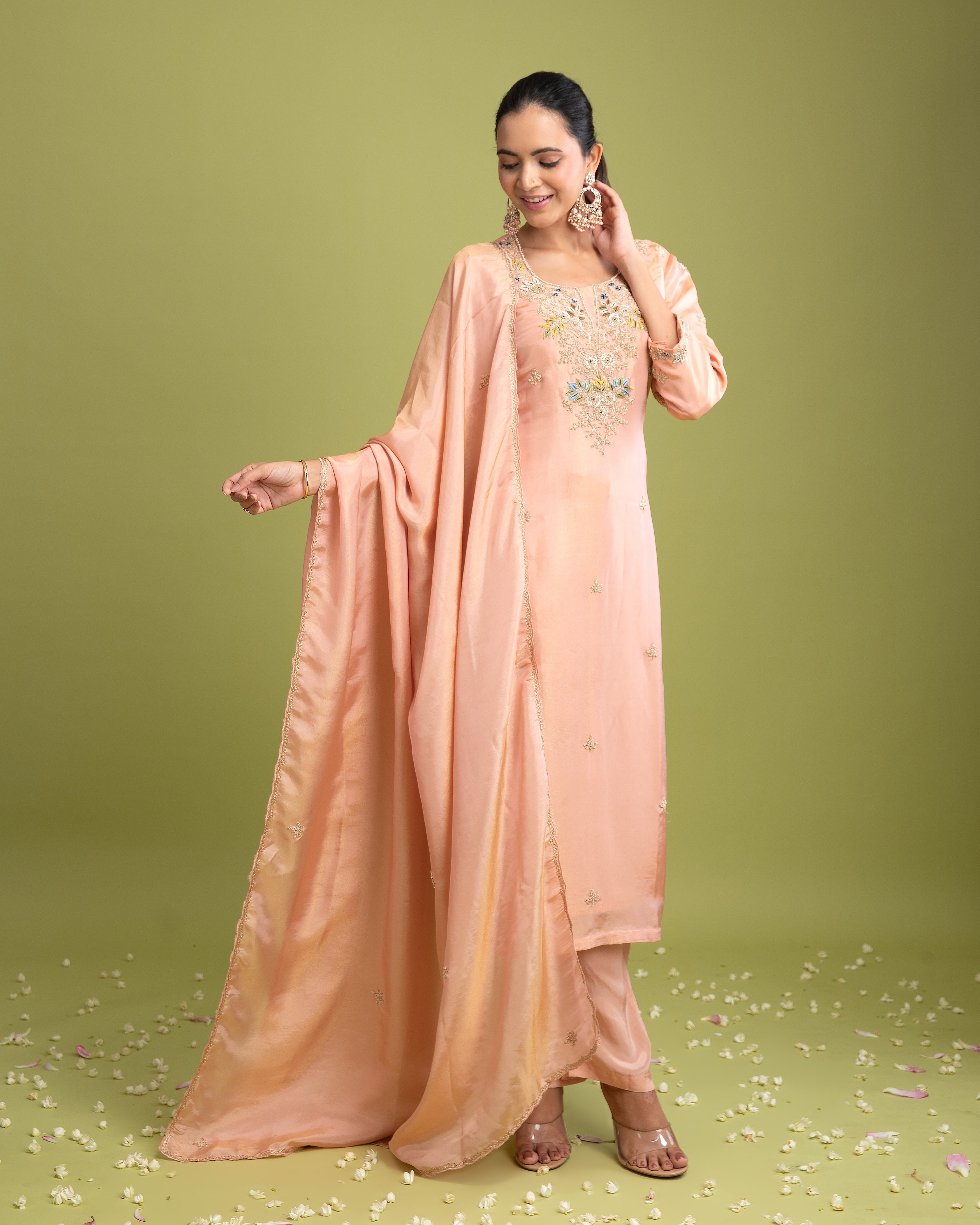 Peach Tissue silk salwar Set - Mokshaa