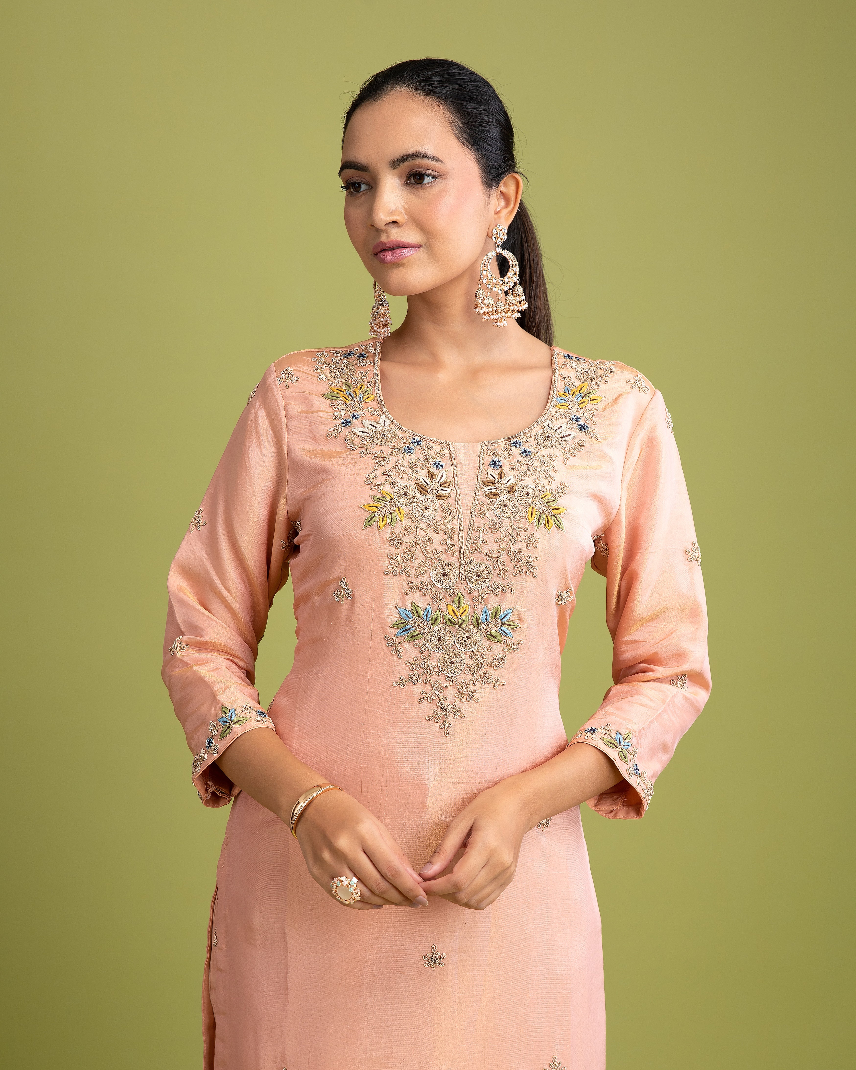 Peach Tissue silk salwar Set - Mokshaa