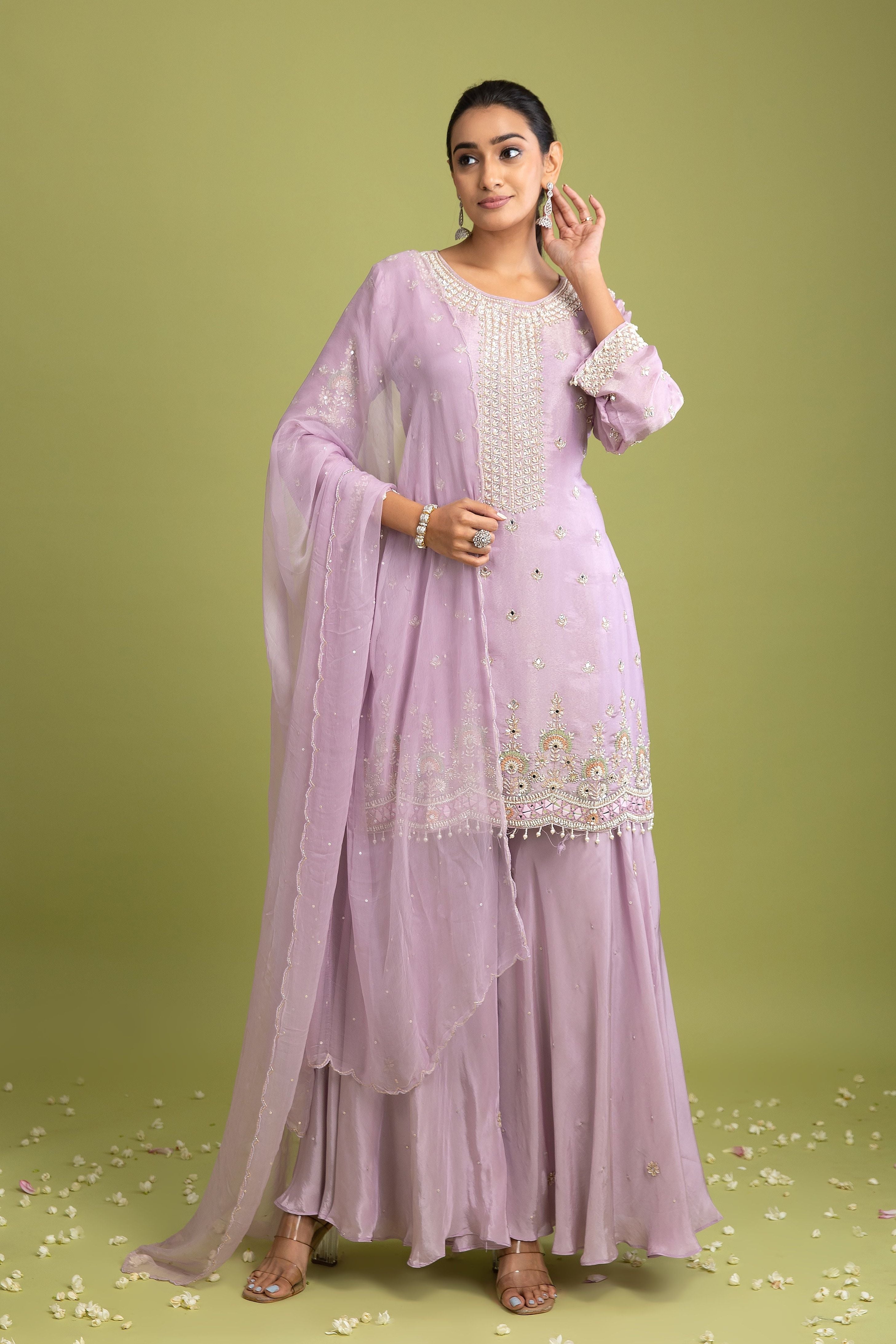 Lilac Tissue Silk Sharara Set - Mokshaa