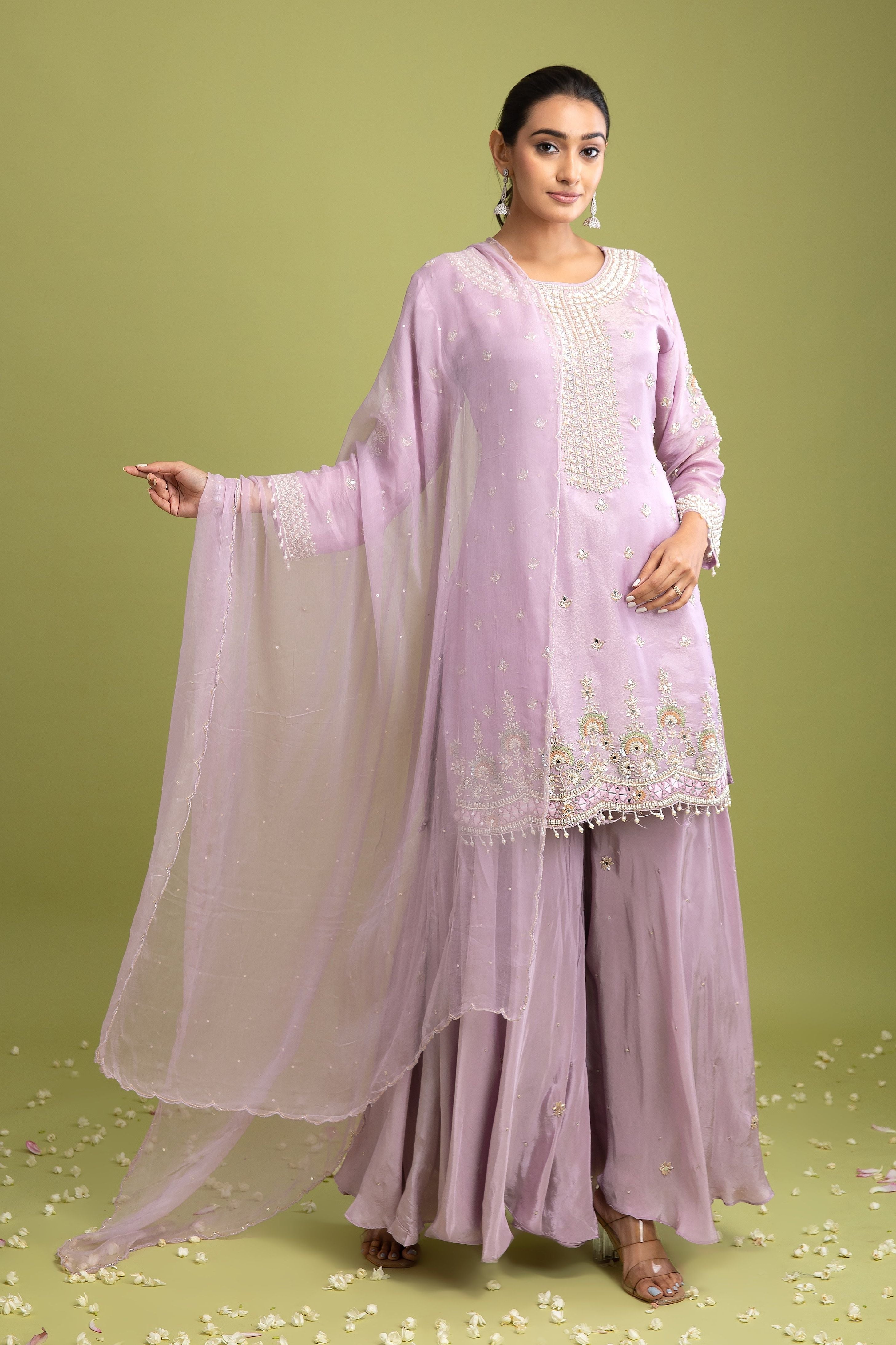 Lilac Tissue Silk Sharara Set - Mokshaa