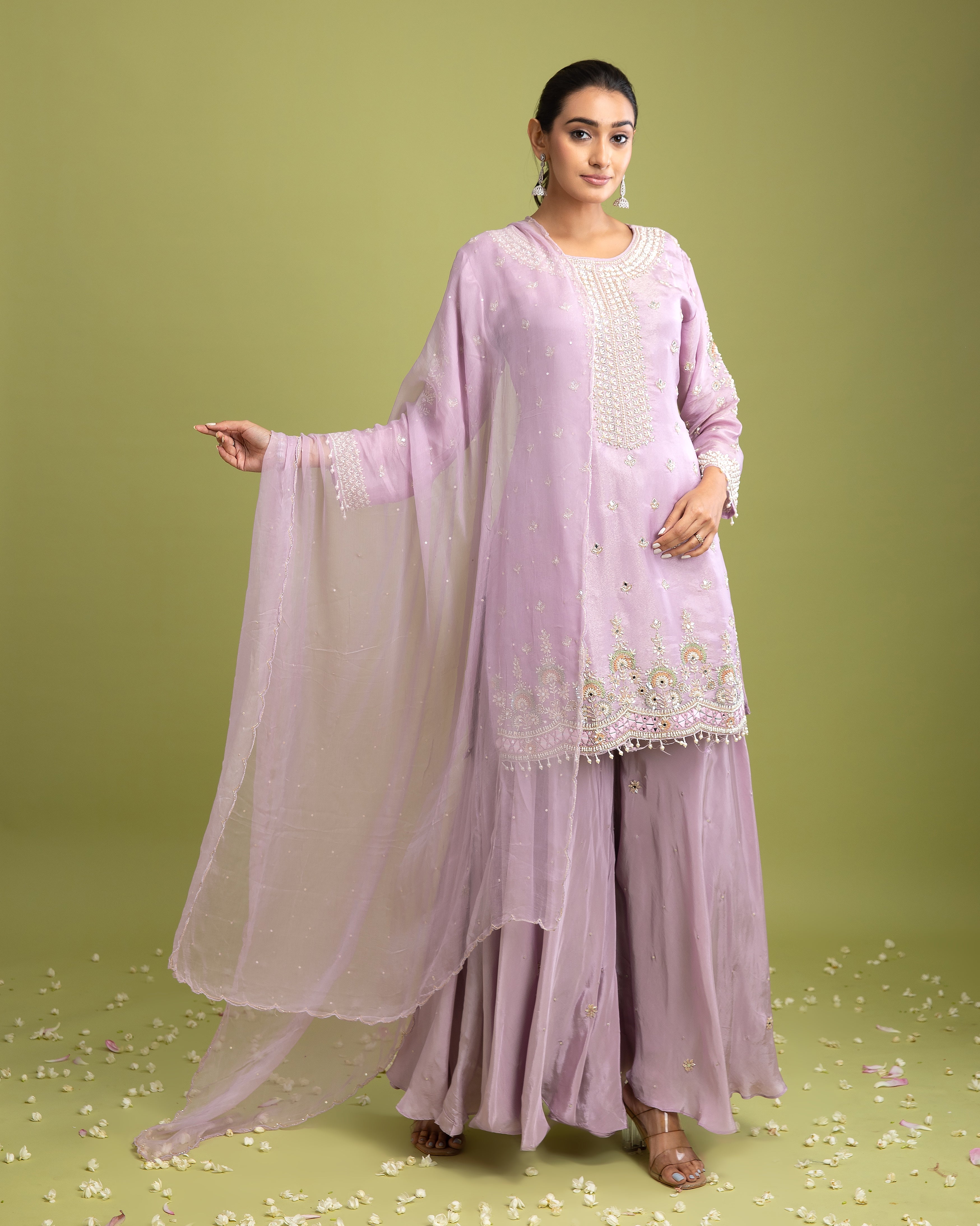 Lilac Tissue Silk Sharara Set - Mokshaa