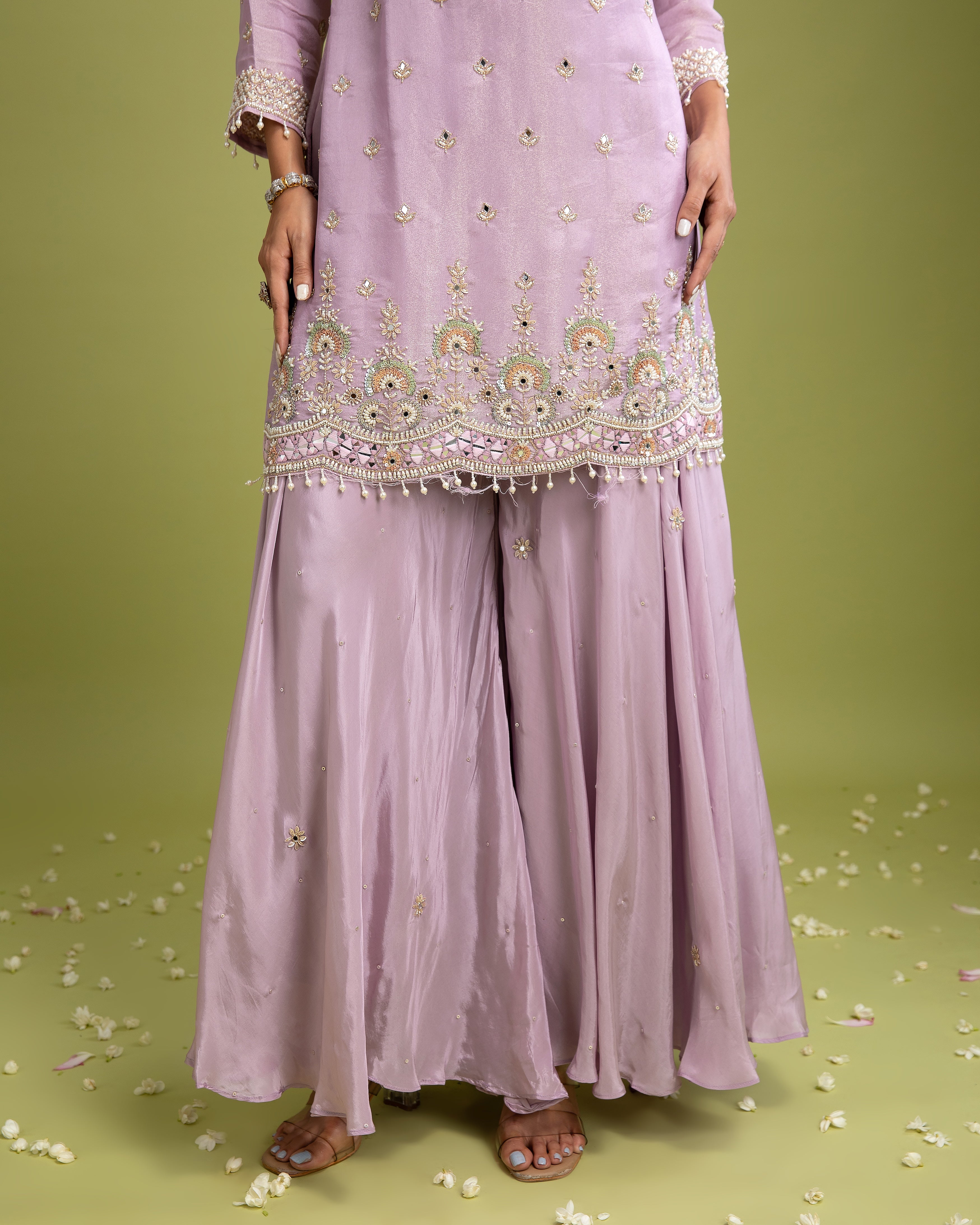 Lilac Tissue Silk Sharara Set - Mokshaa