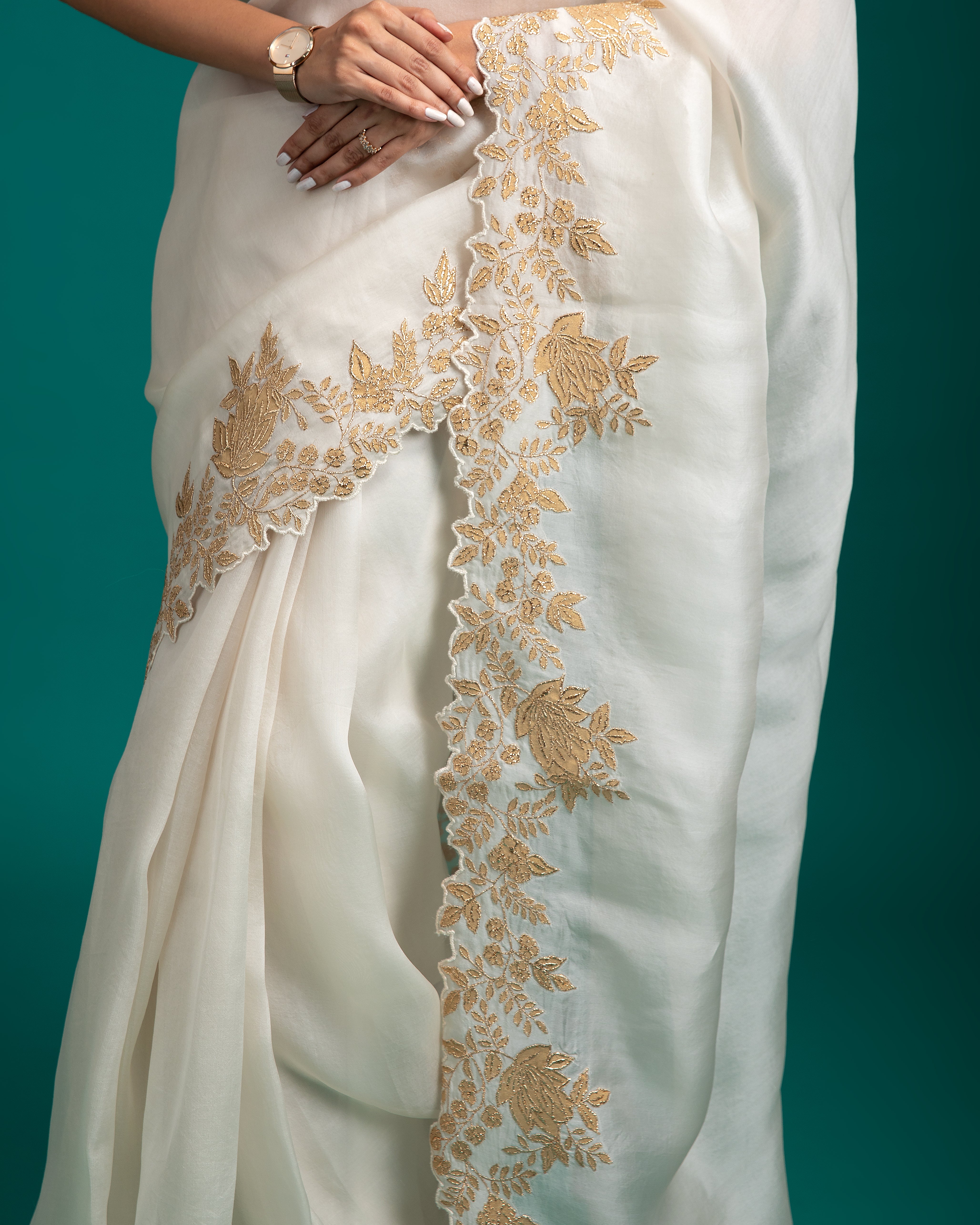 Ivory Organza Saree - Mokshaa