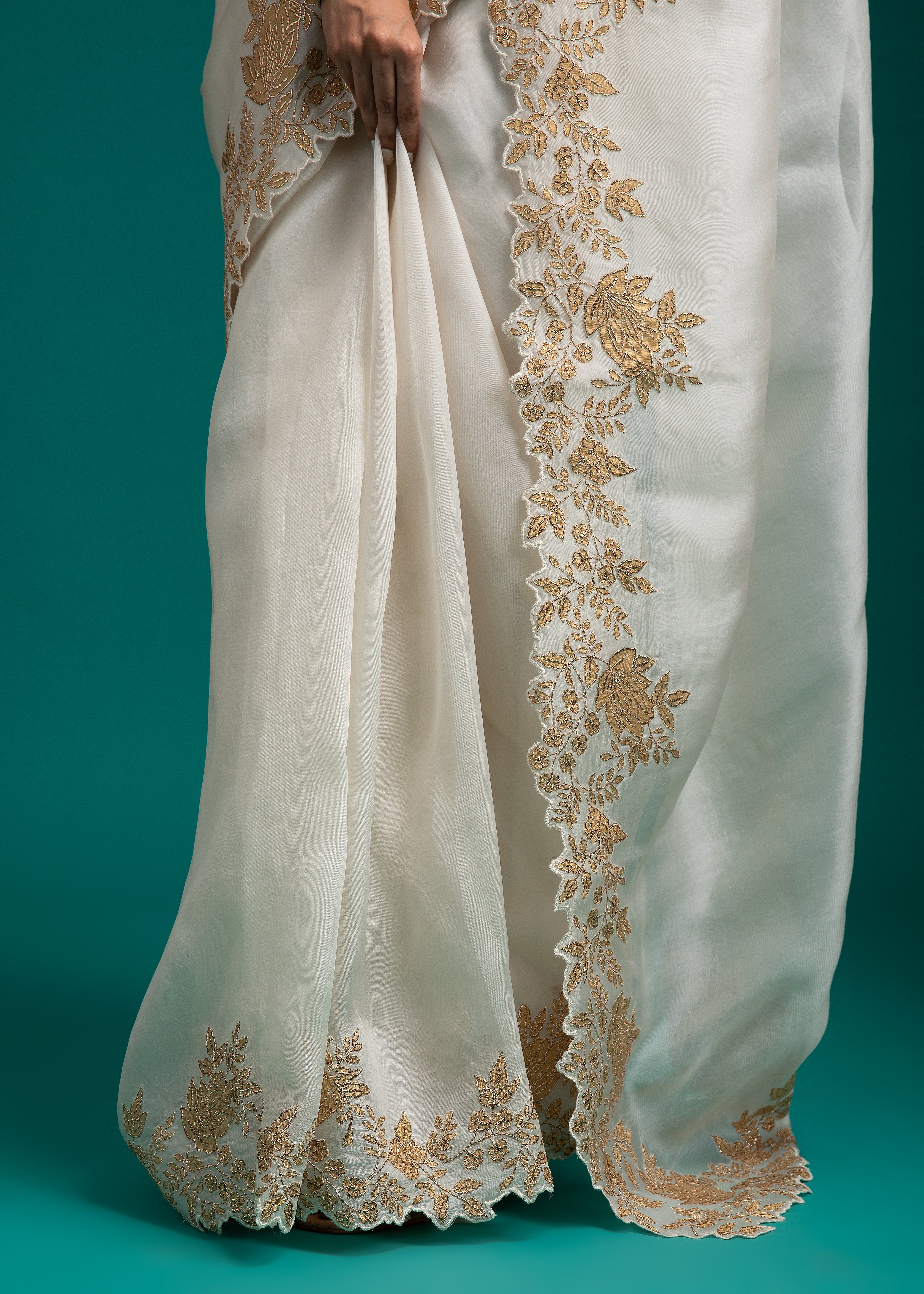 Ivory Organza Saree - Mokshaa