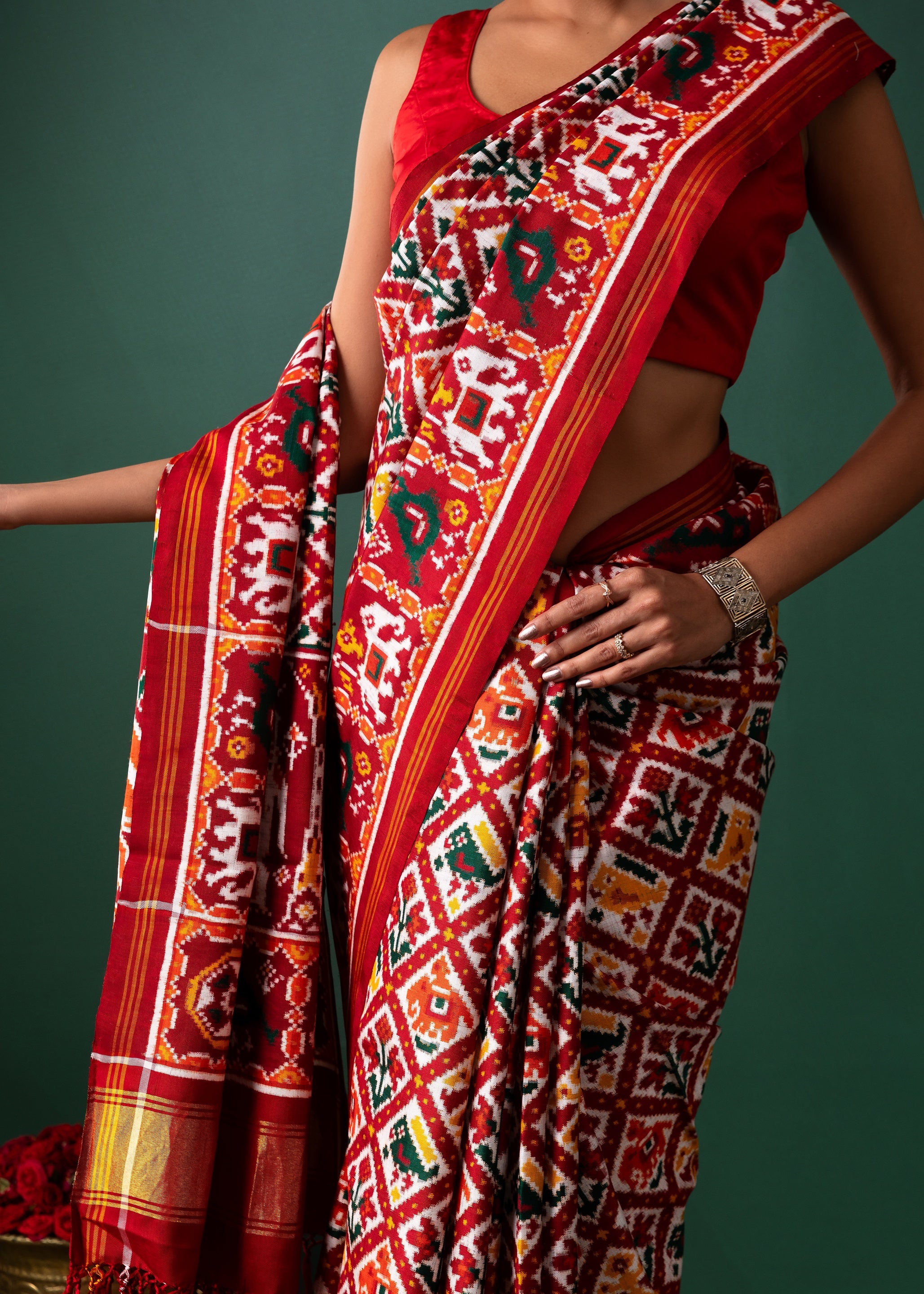 Maroon  Patan Pattola Saree All Over Motifs