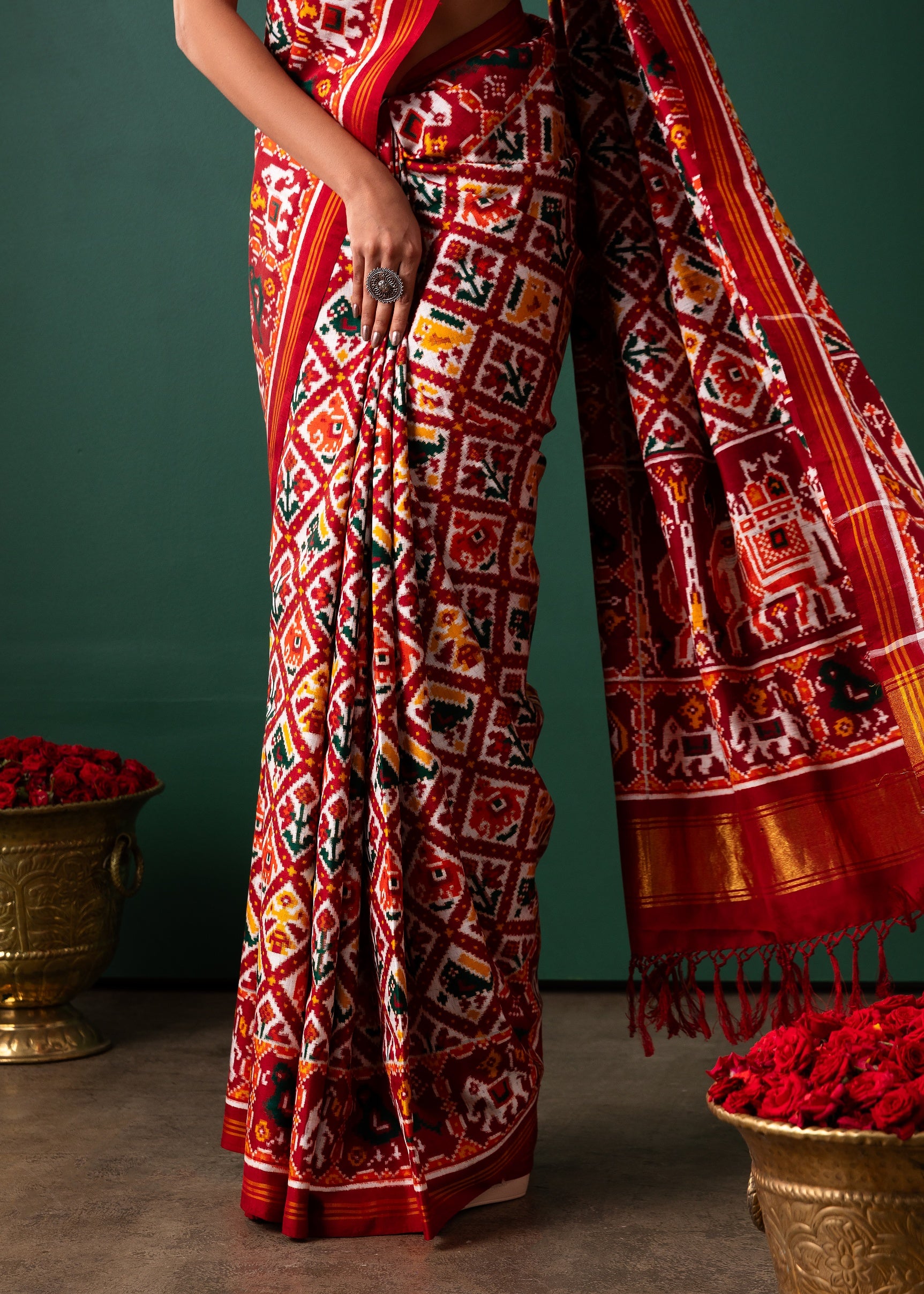 Maroon  Patan Pattola Saree All Over Motifs