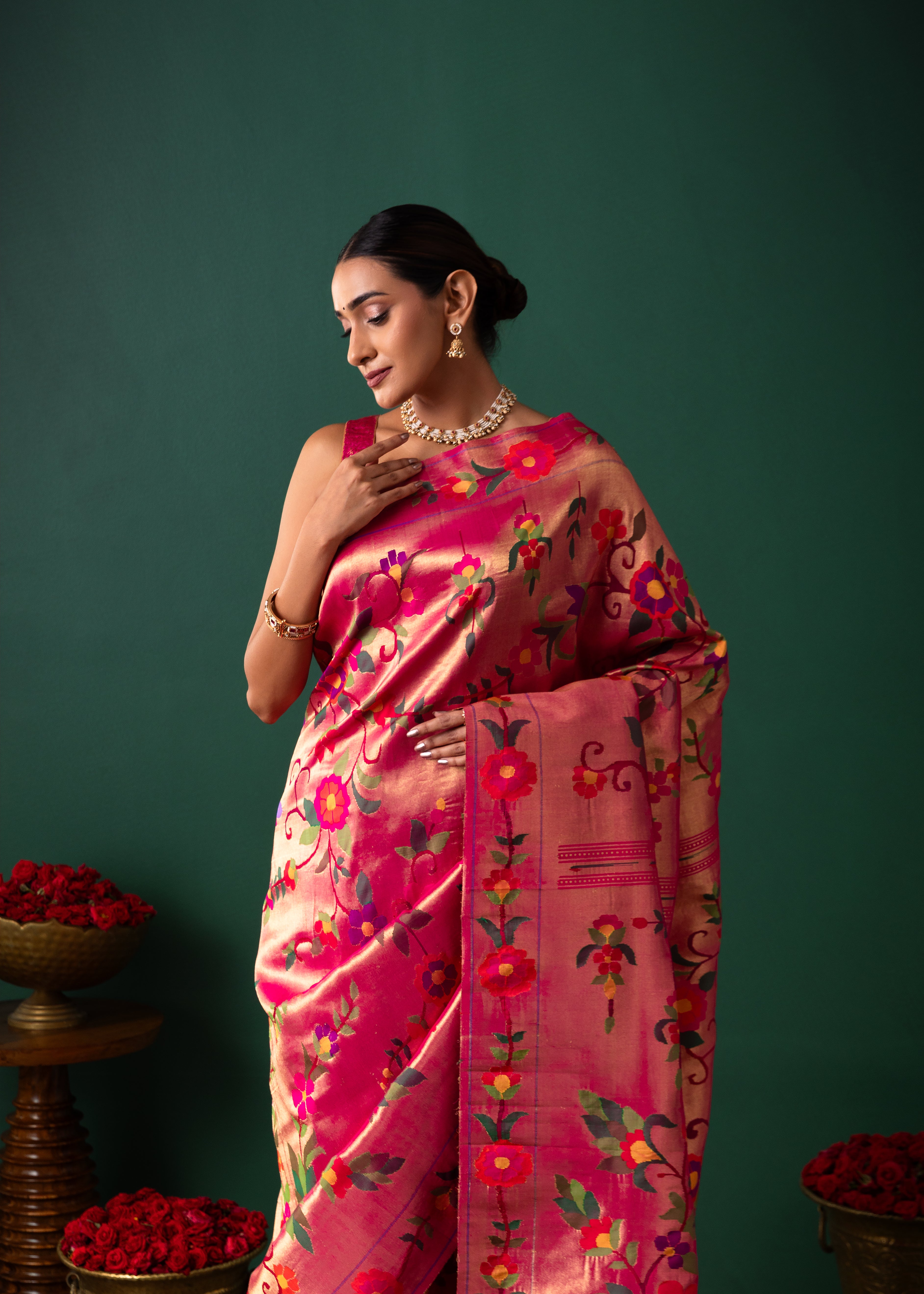 Pink Paithani Tissue Saree with All Over Jaal Weaving