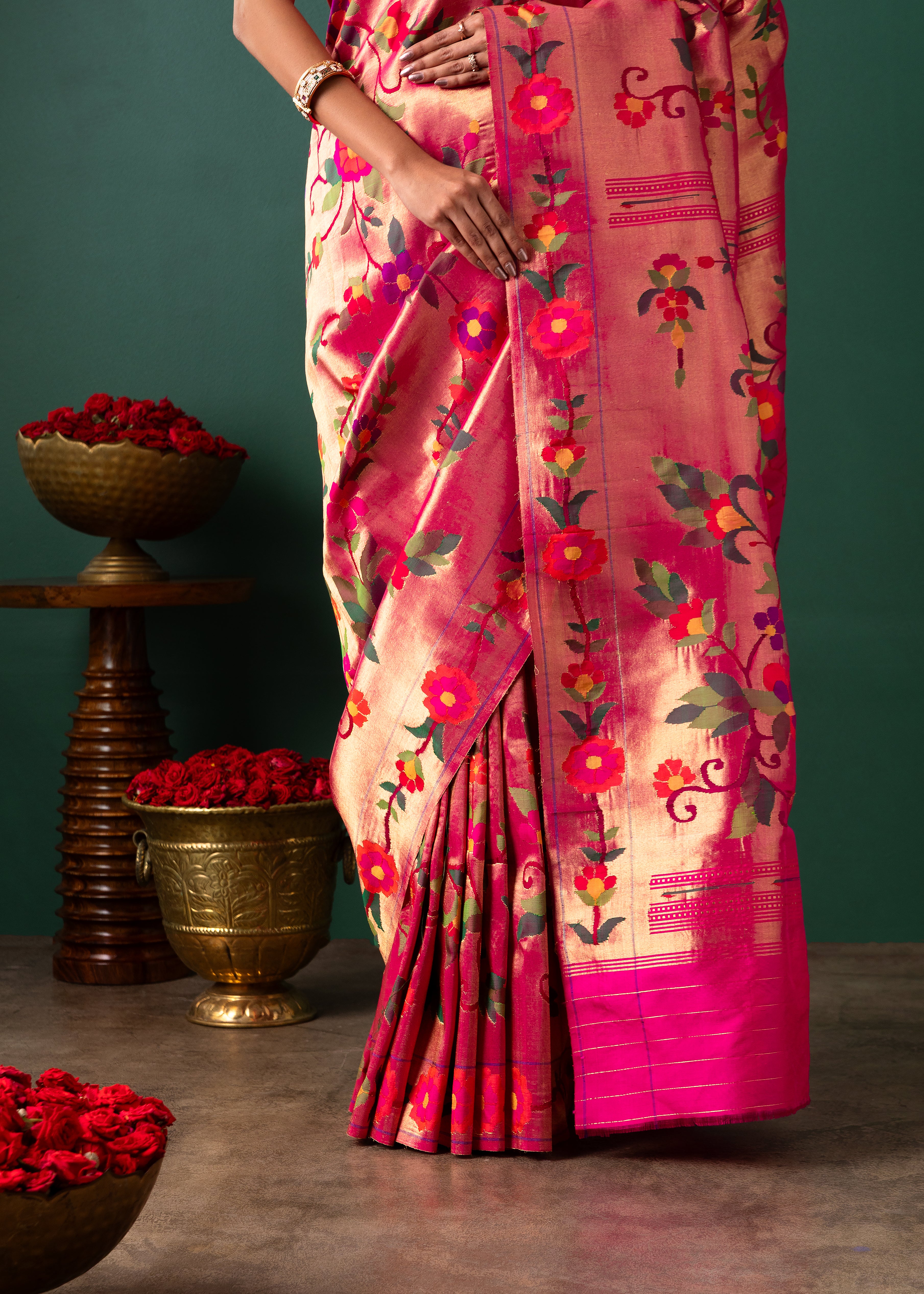 Pink Paithani Tissue Saree with All Over Jaal Weaving