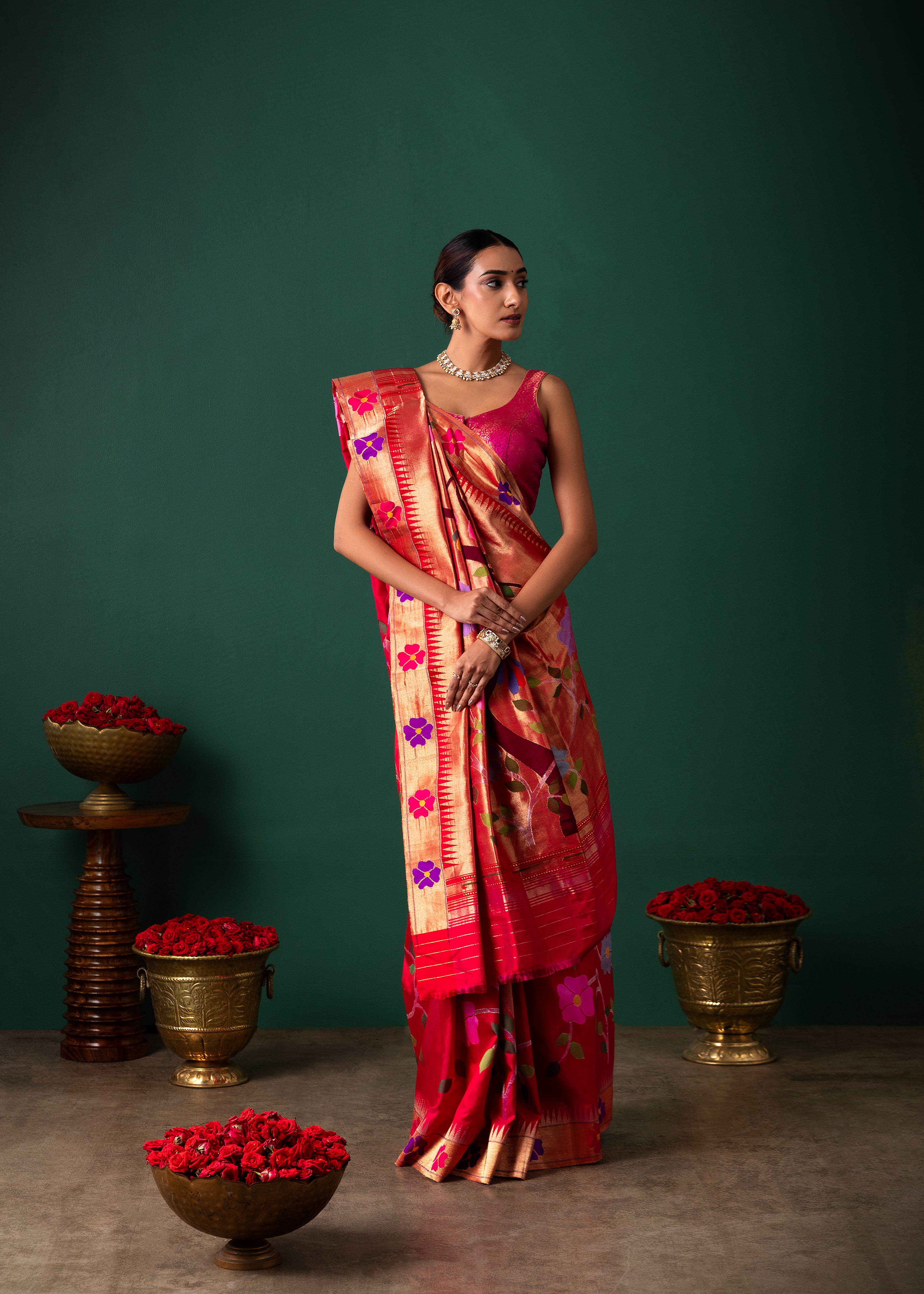 Pink Paithani Silk Saree with All Over Jaal Weaving