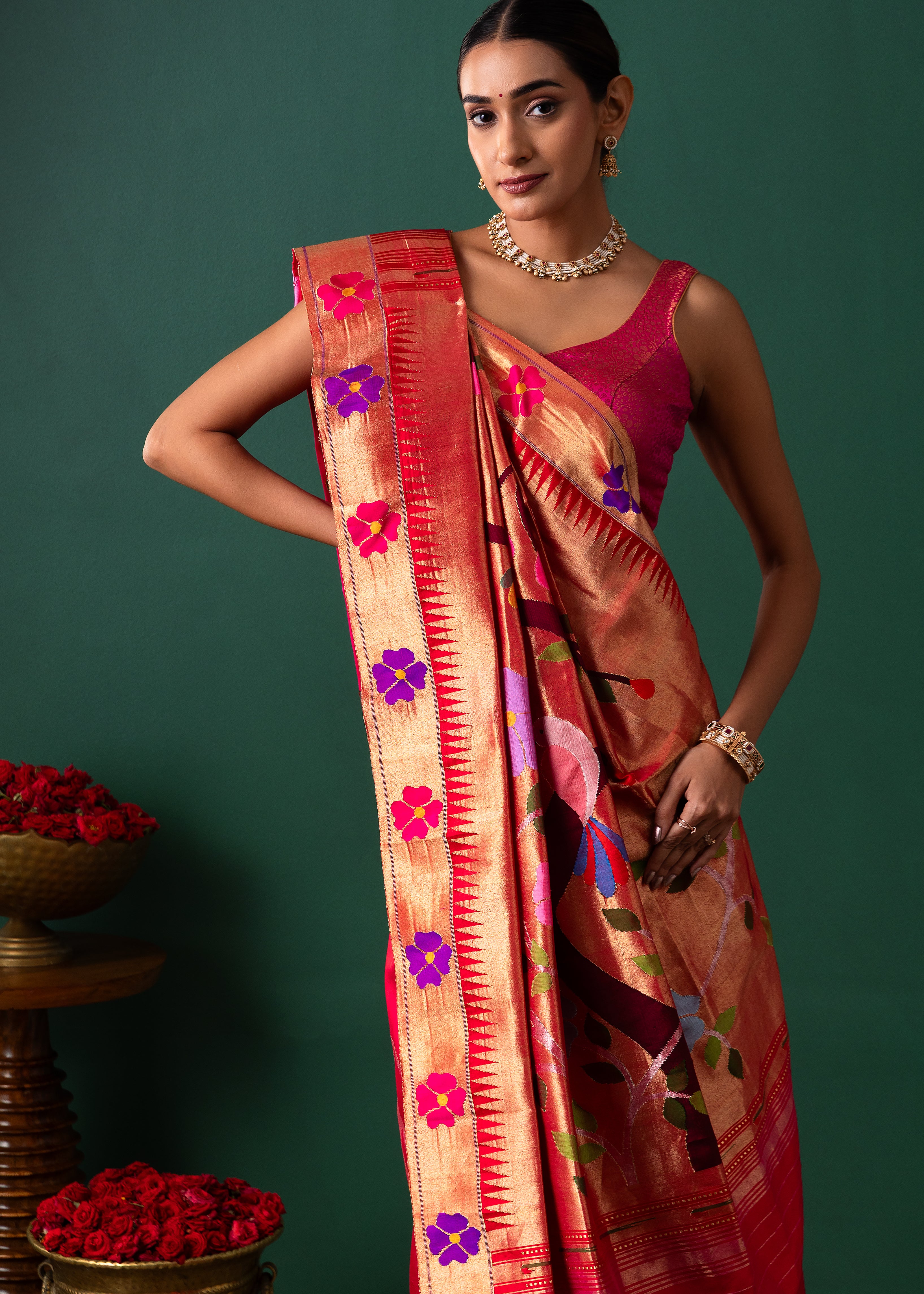 Pink Paithani Silk Saree with All Over Jaal Weaving