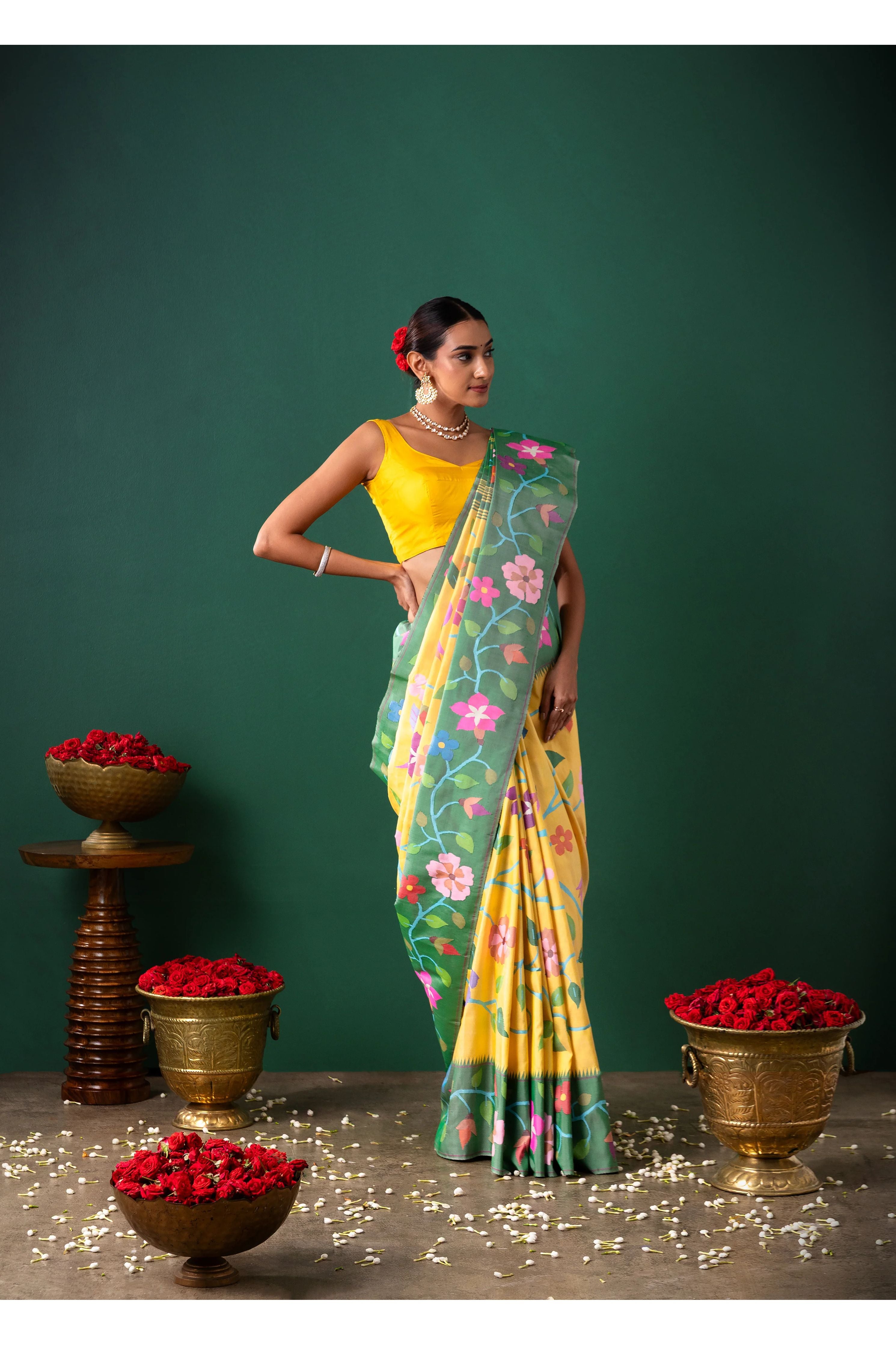 Yellow Paithani Silk Saree with All Over Jaal Weaving - Mokshaa