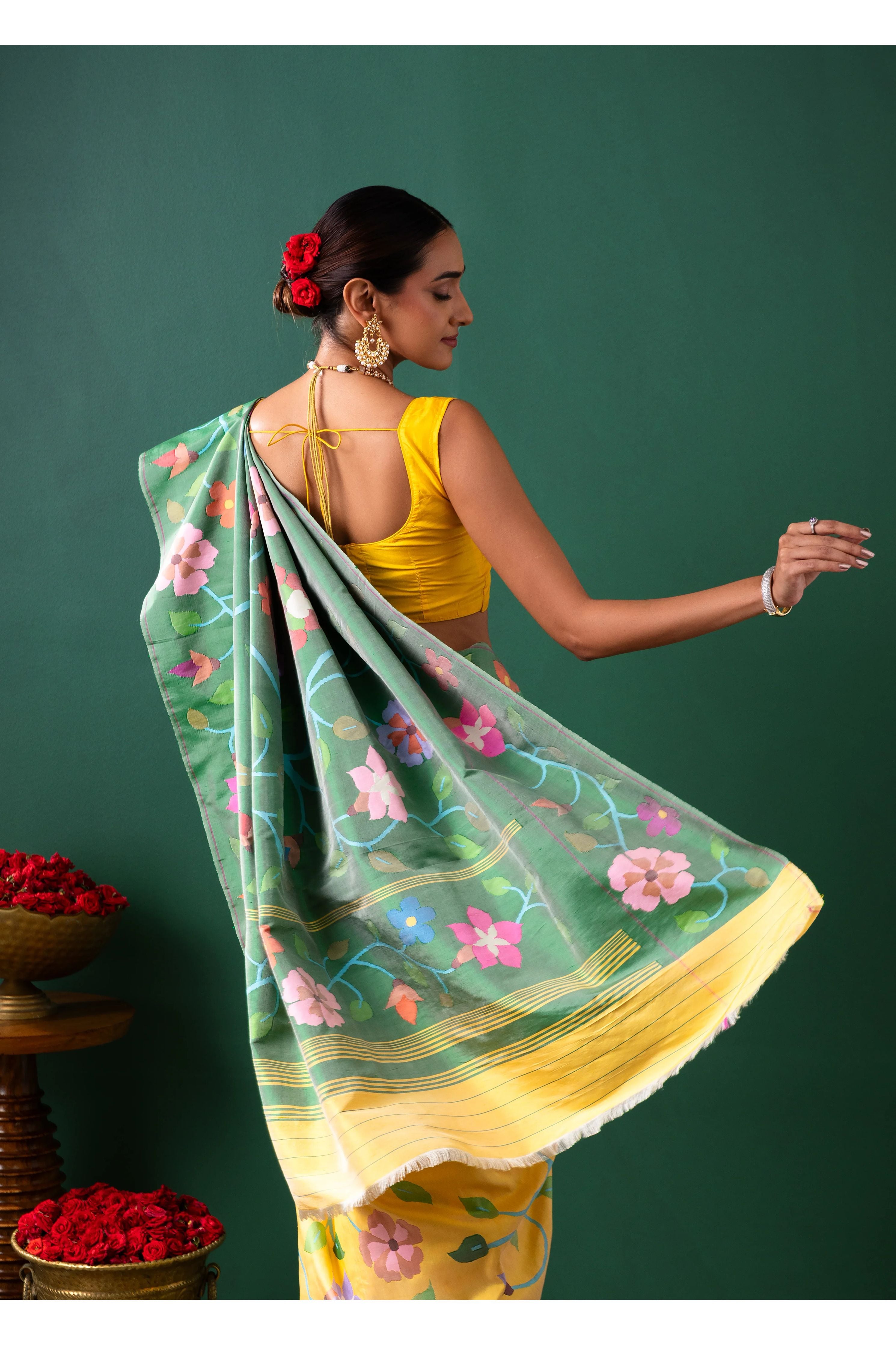 Yellow Paithani Silk Saree with All Over Jaal Weaving - Mokshaa