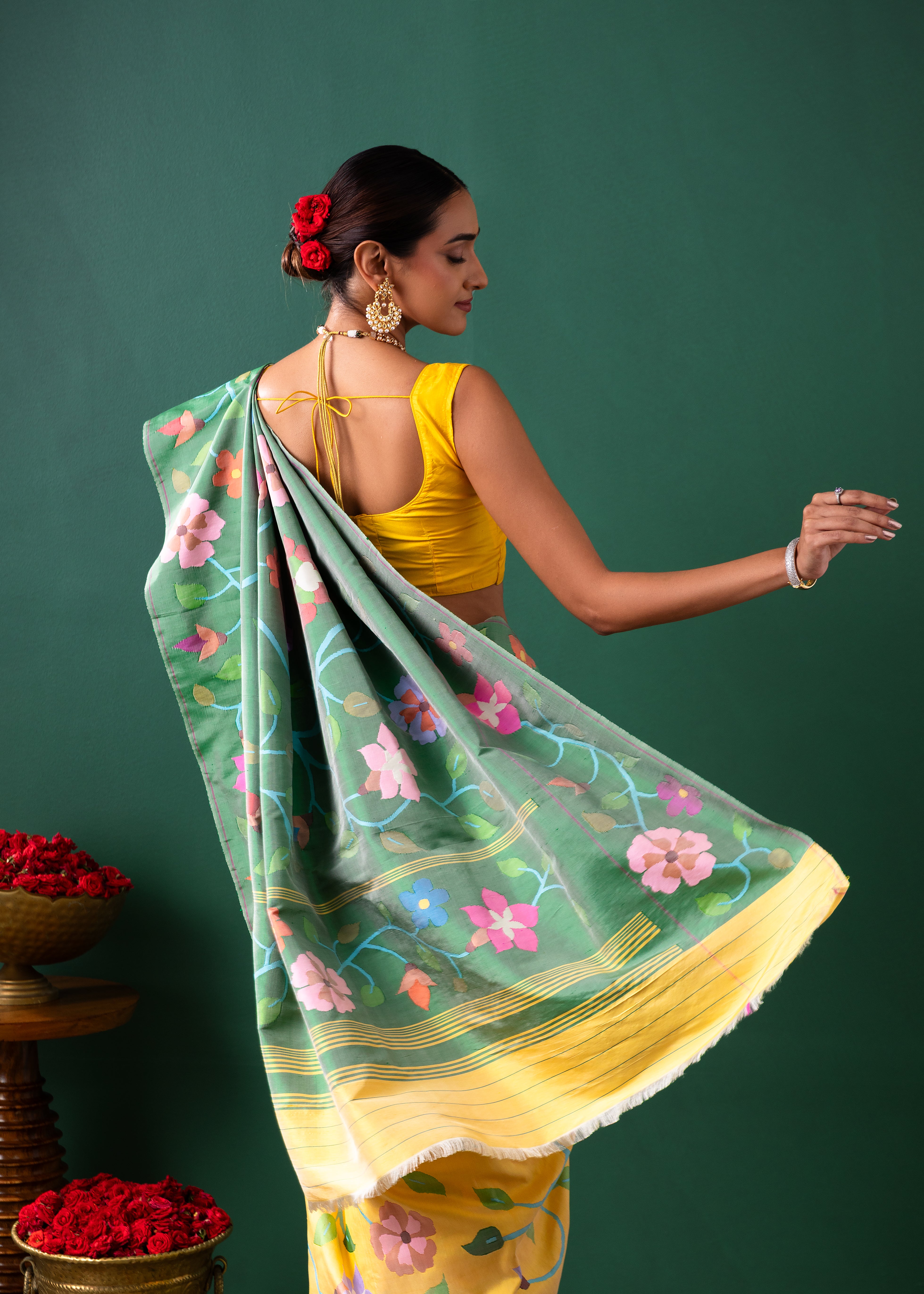 Yellow Paithani Silk Saree with All Over Jaal Weaving