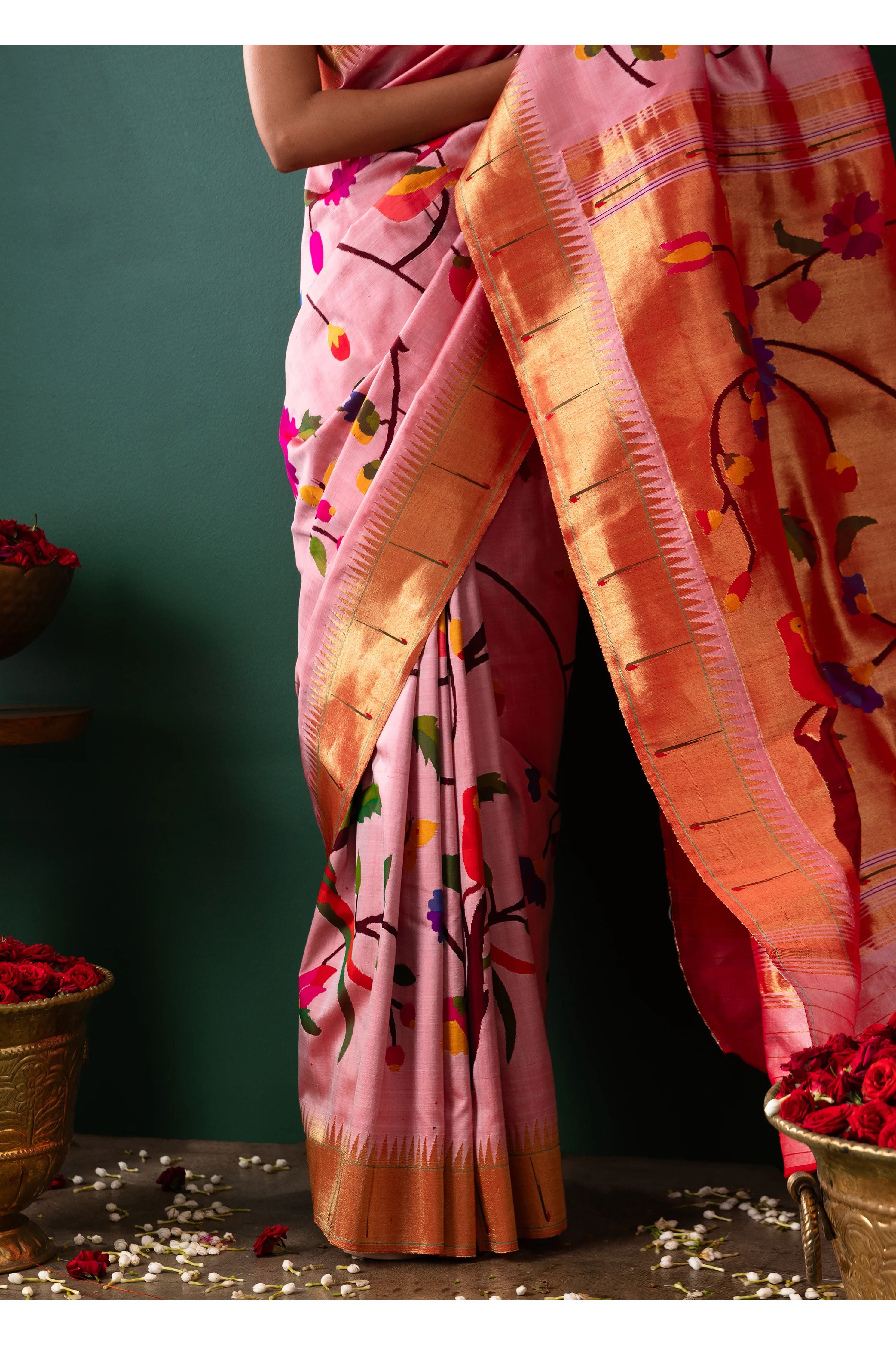 Peach Paithani Silk Saree with All Over Jaal Weaving - Mokshaa