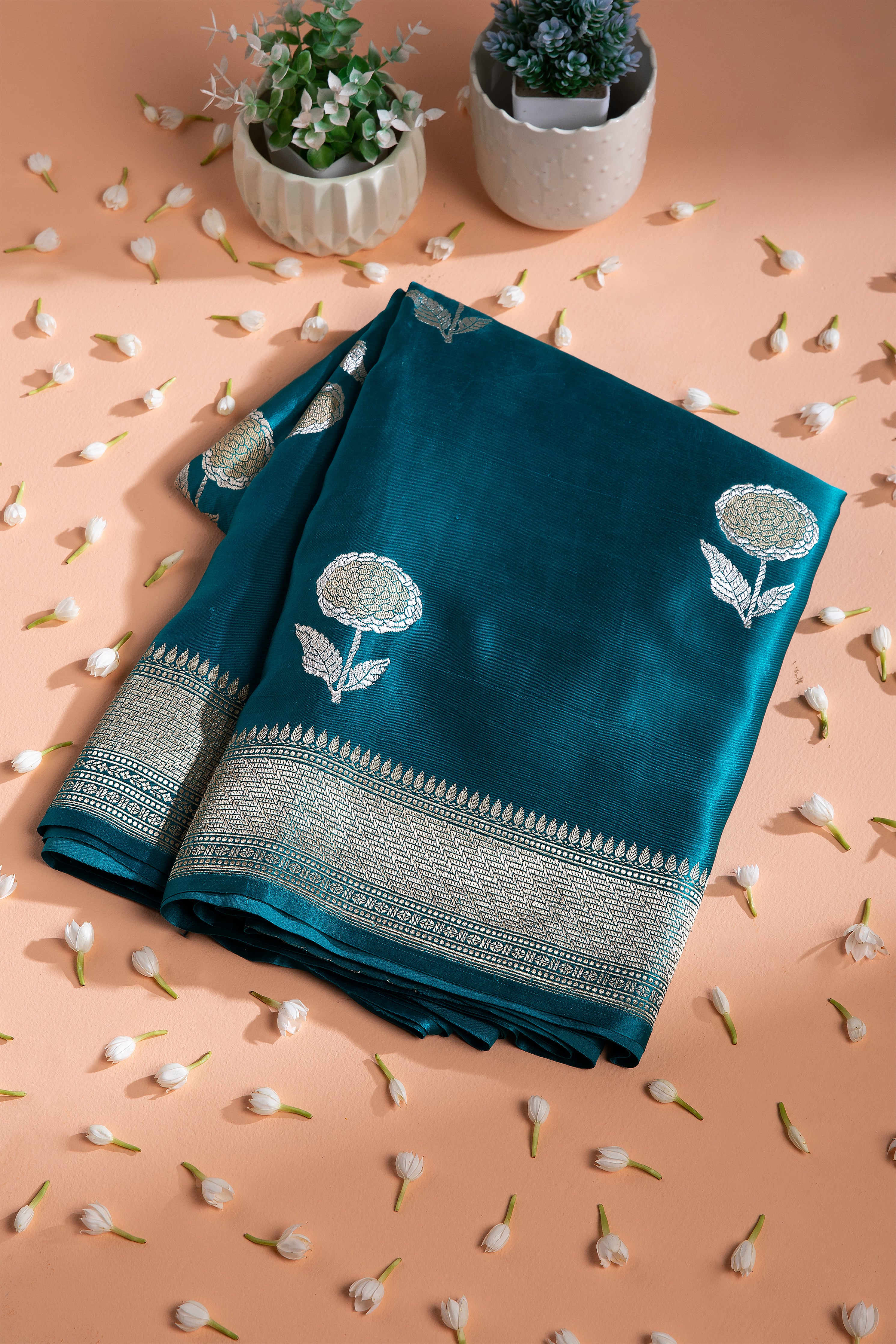 Sky Blue Banaras Silk Saree - Mokshaa