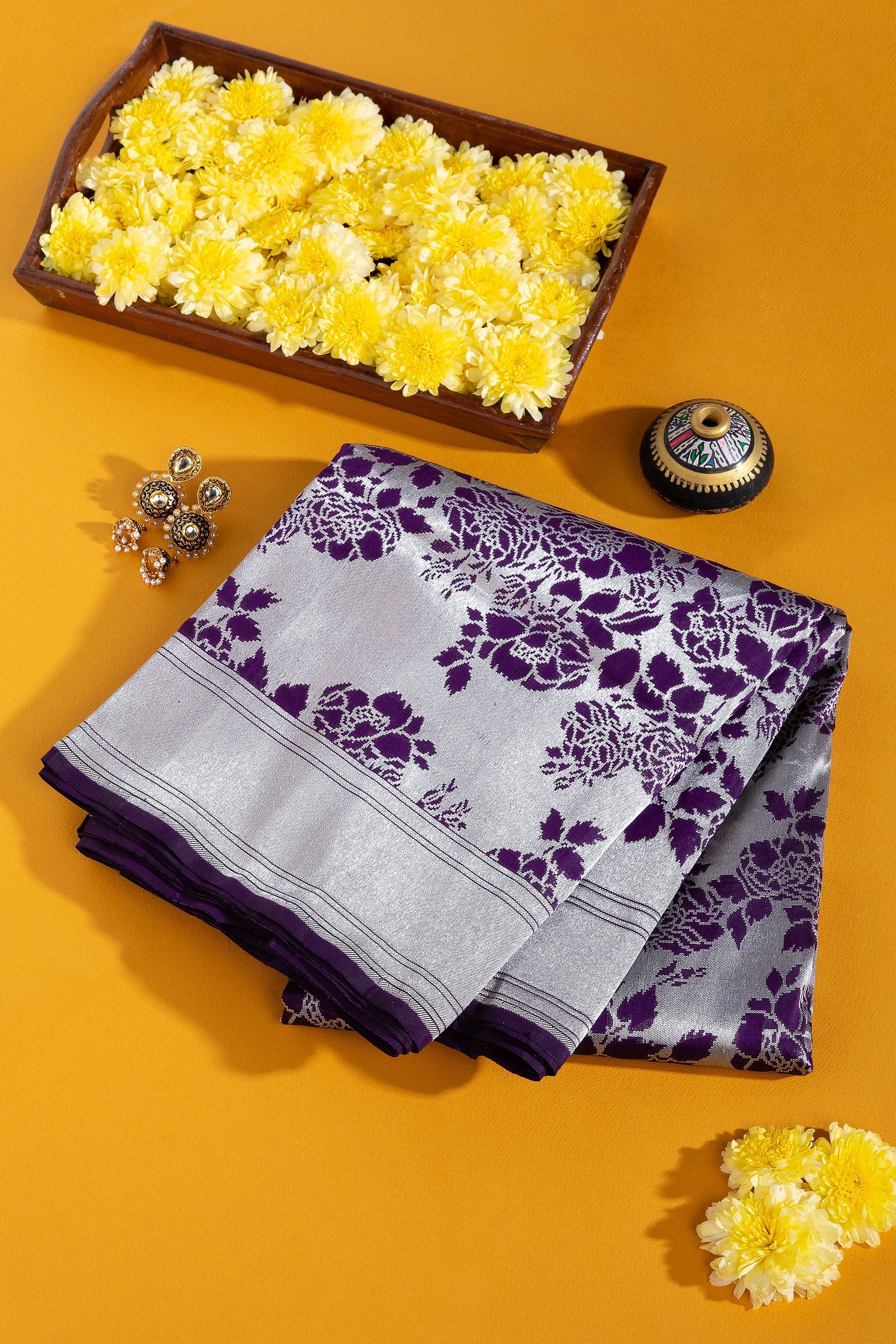 Dark Purple Banaras Silk Saree - Mokshaa