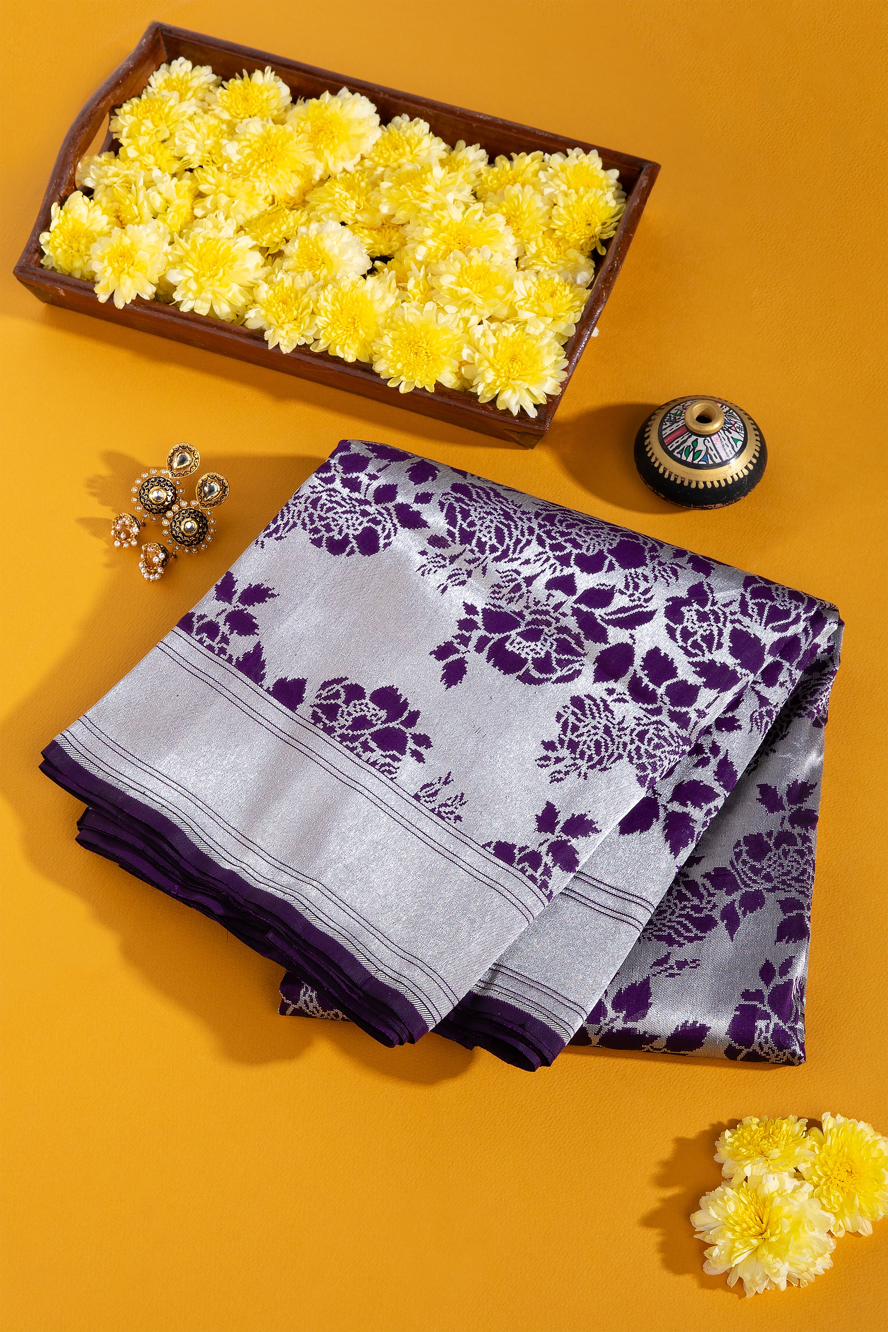 Dark Purple Banaras Silk Saree - Mokshaa