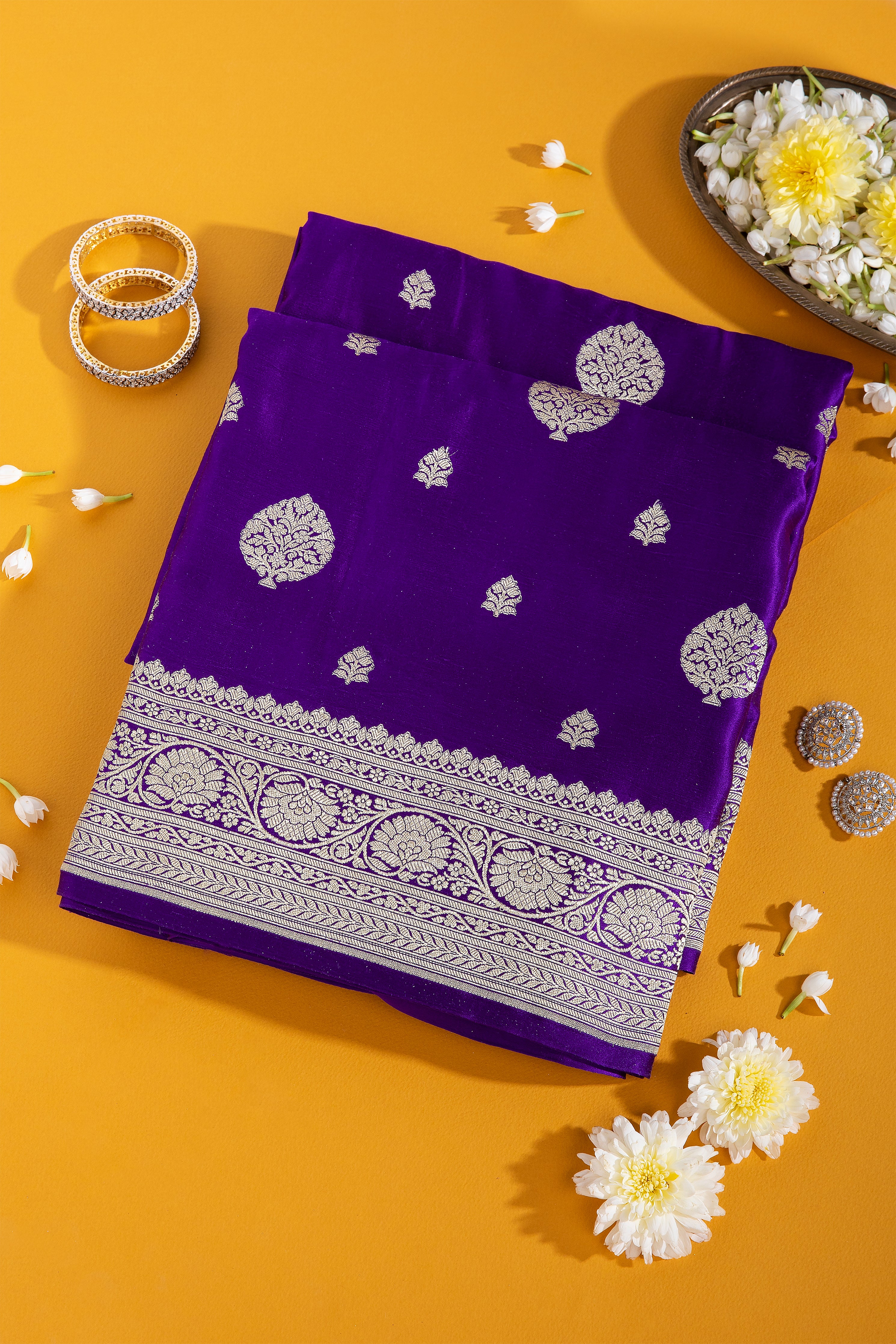 Royal Purple Banaras Satin Silk Saree - Mokshaa