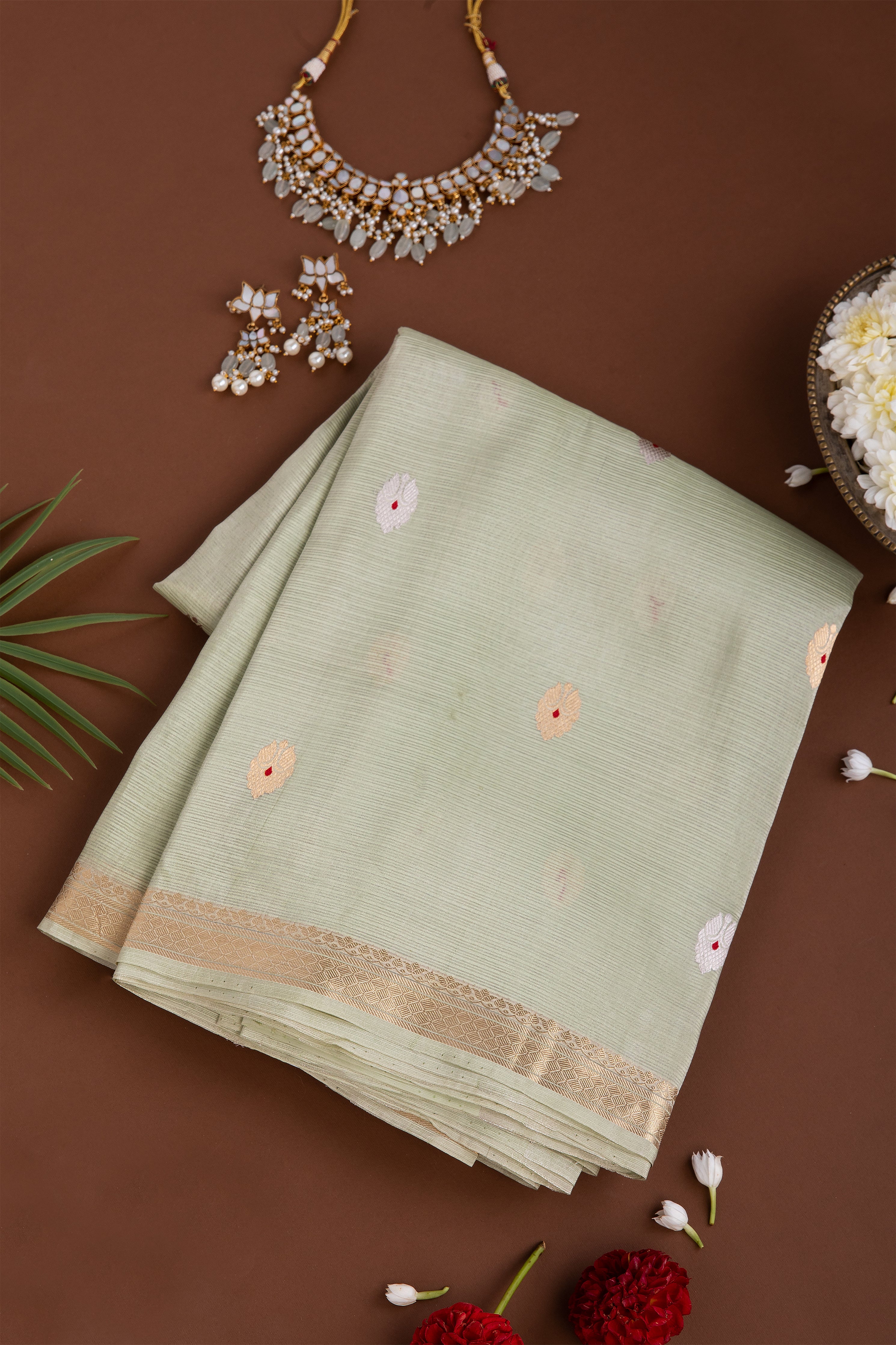 Mint Green Banaras Tissue Kotta Saree - Mokshaa