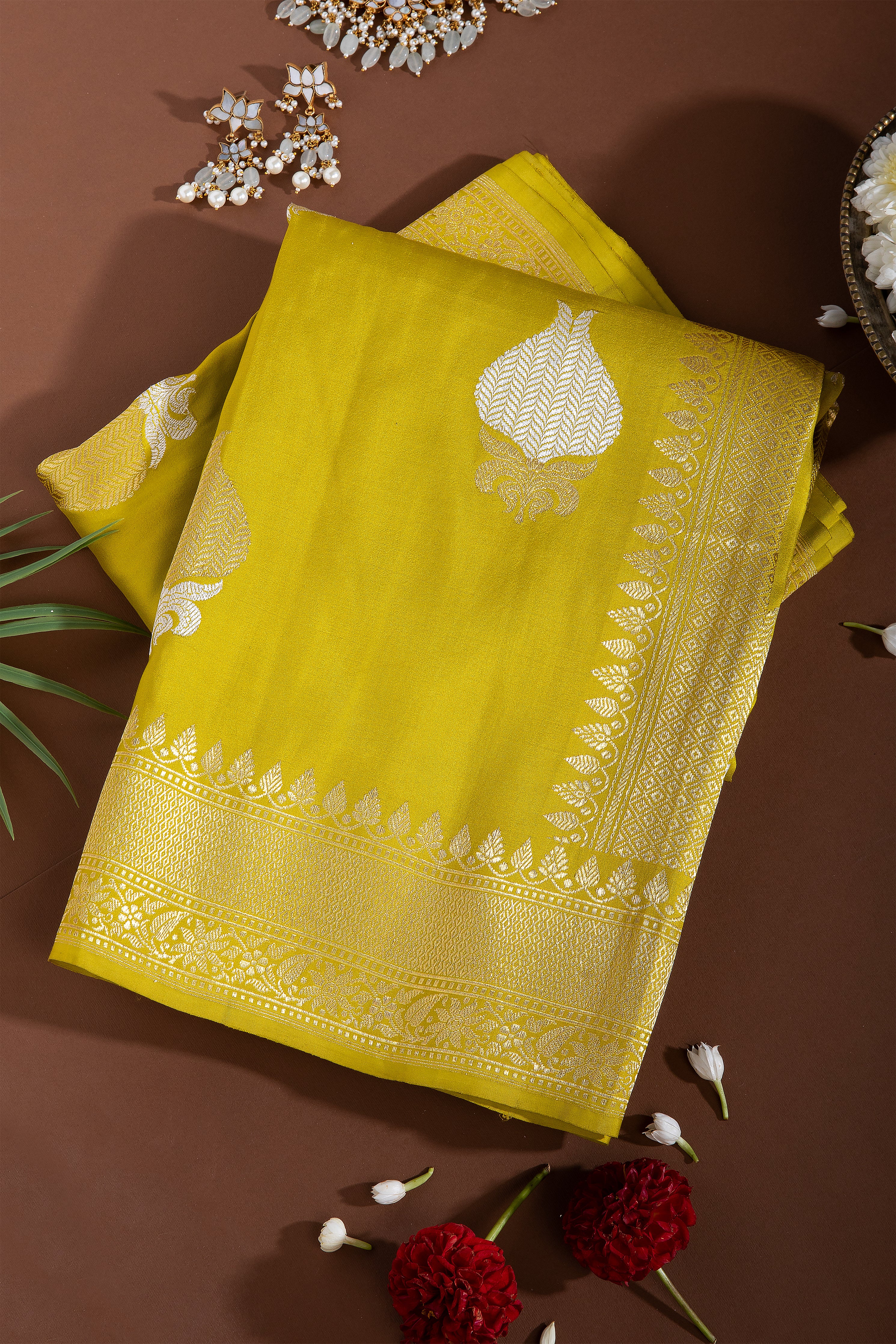 Pastel Green Banaras Silk Saree - Mokshaa