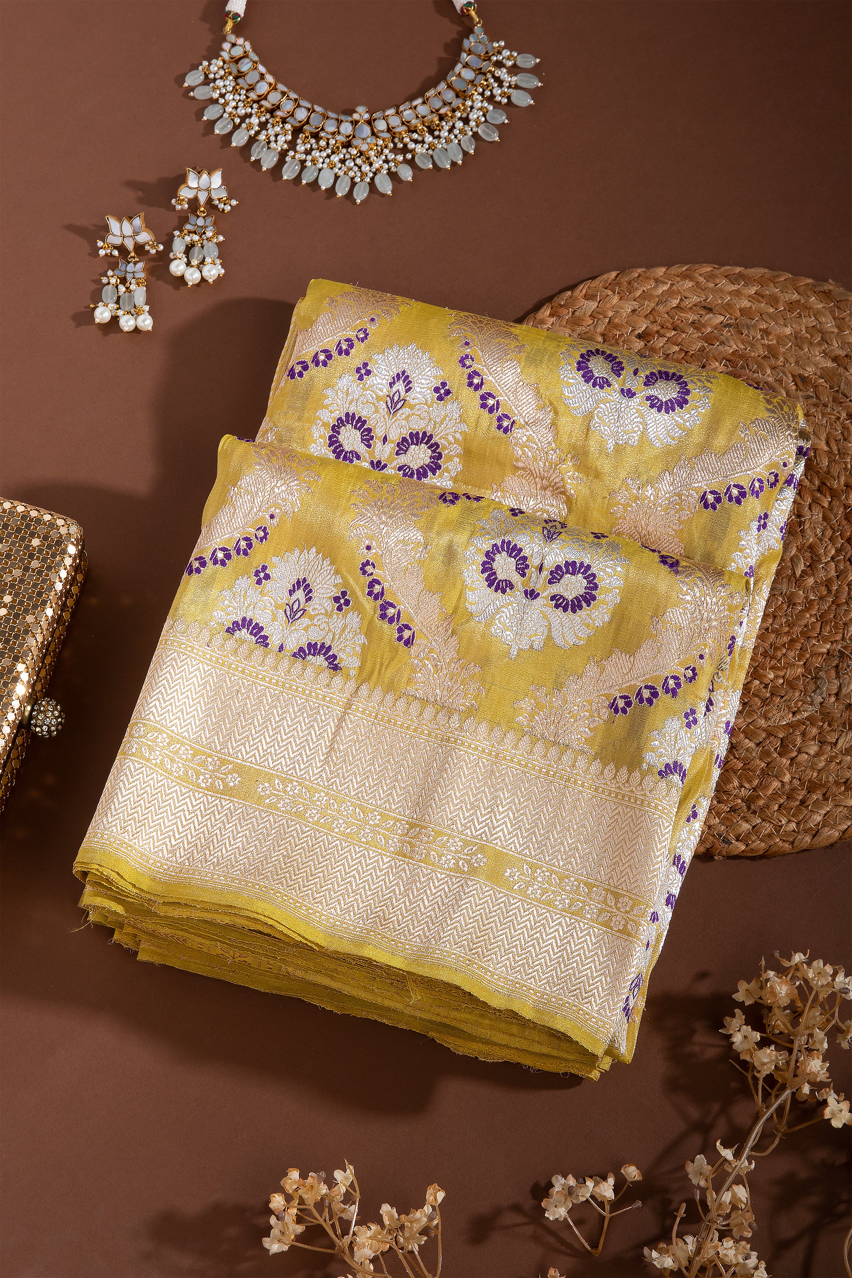 Yellow Banaras Silk Saree - Mokshaa