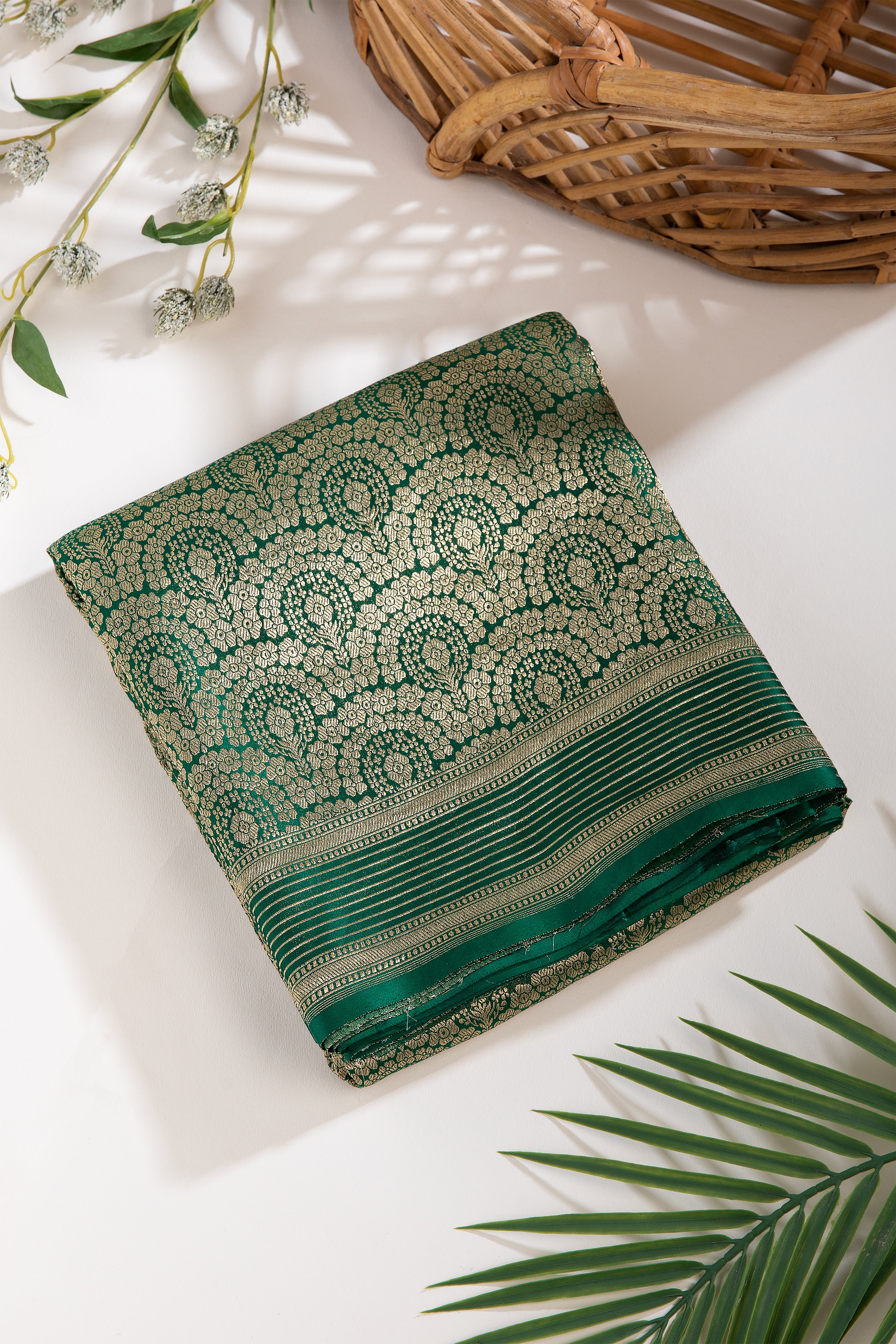 Bottle Green Banaras Silk Saree - Mokshaa