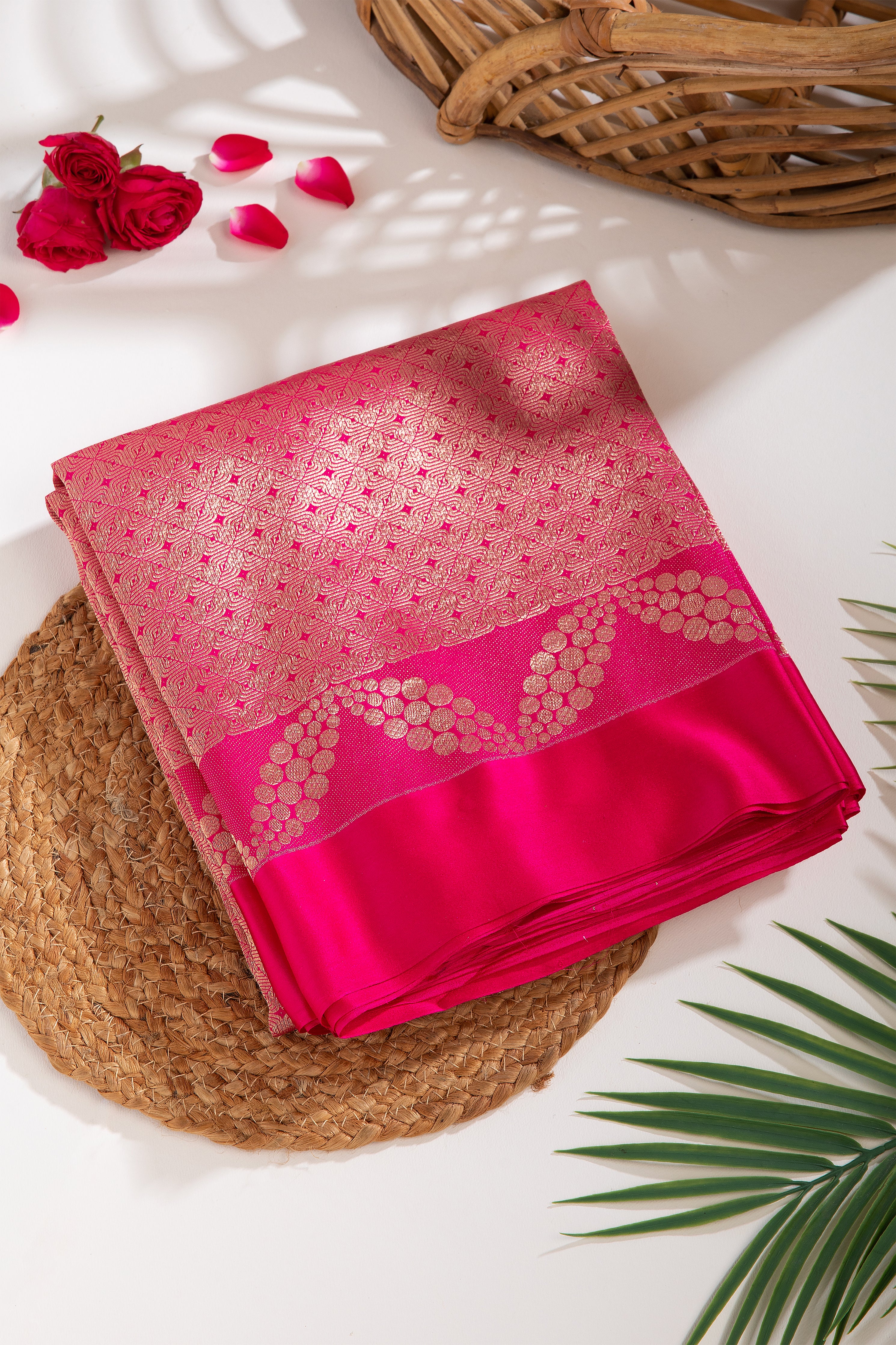 Hot Pink Banaras Silk Saree - Mokshaa