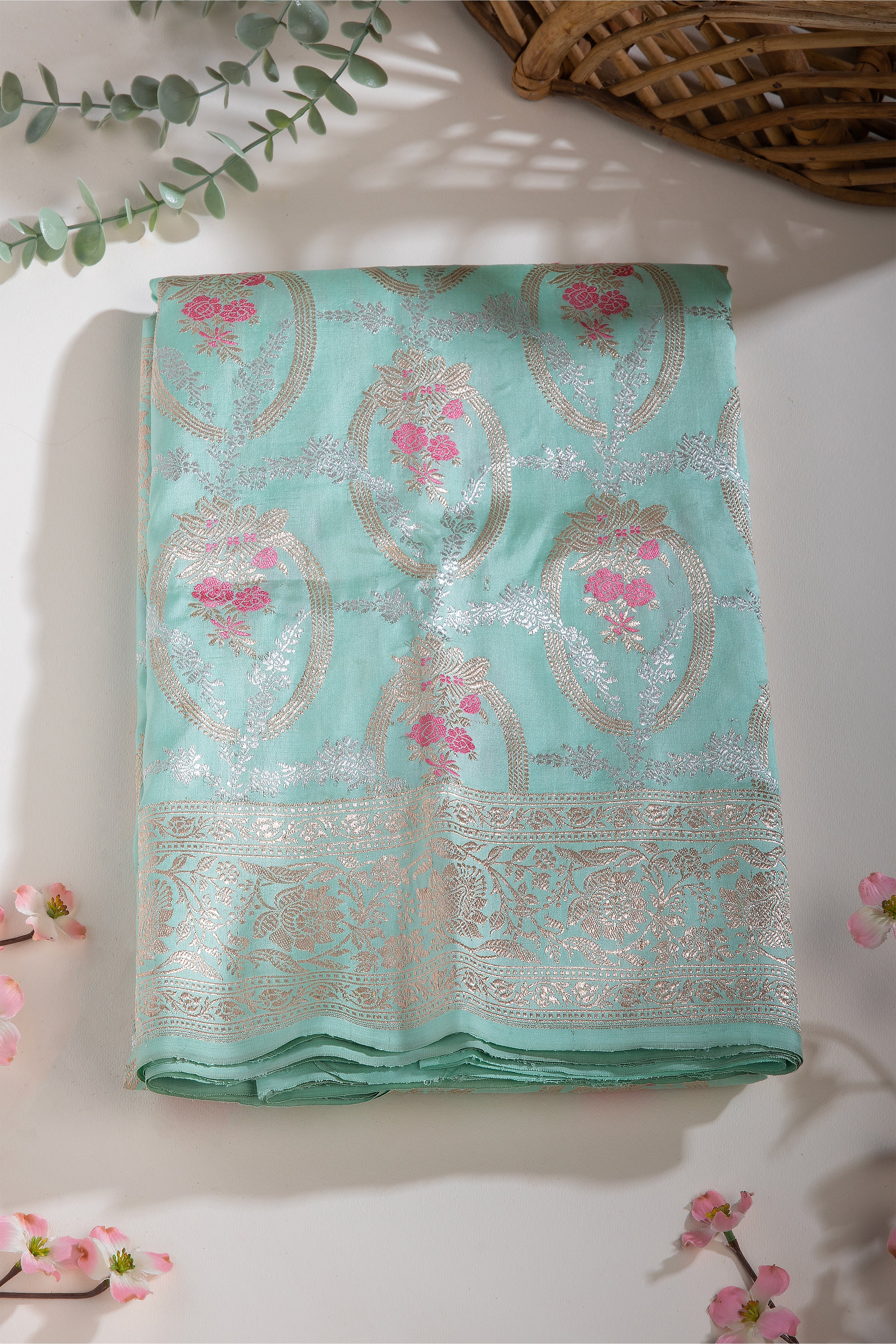 Sea Green Banaras Silk Saree - Mokshaa