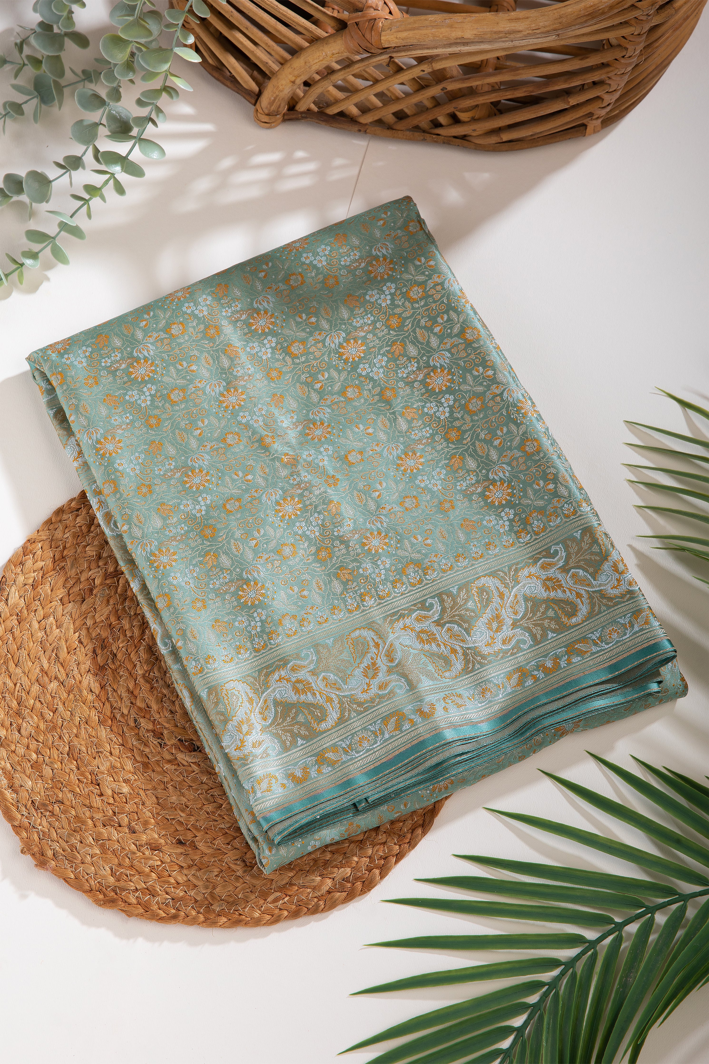 Light Green Banaras Silk Saree - Mokshaa