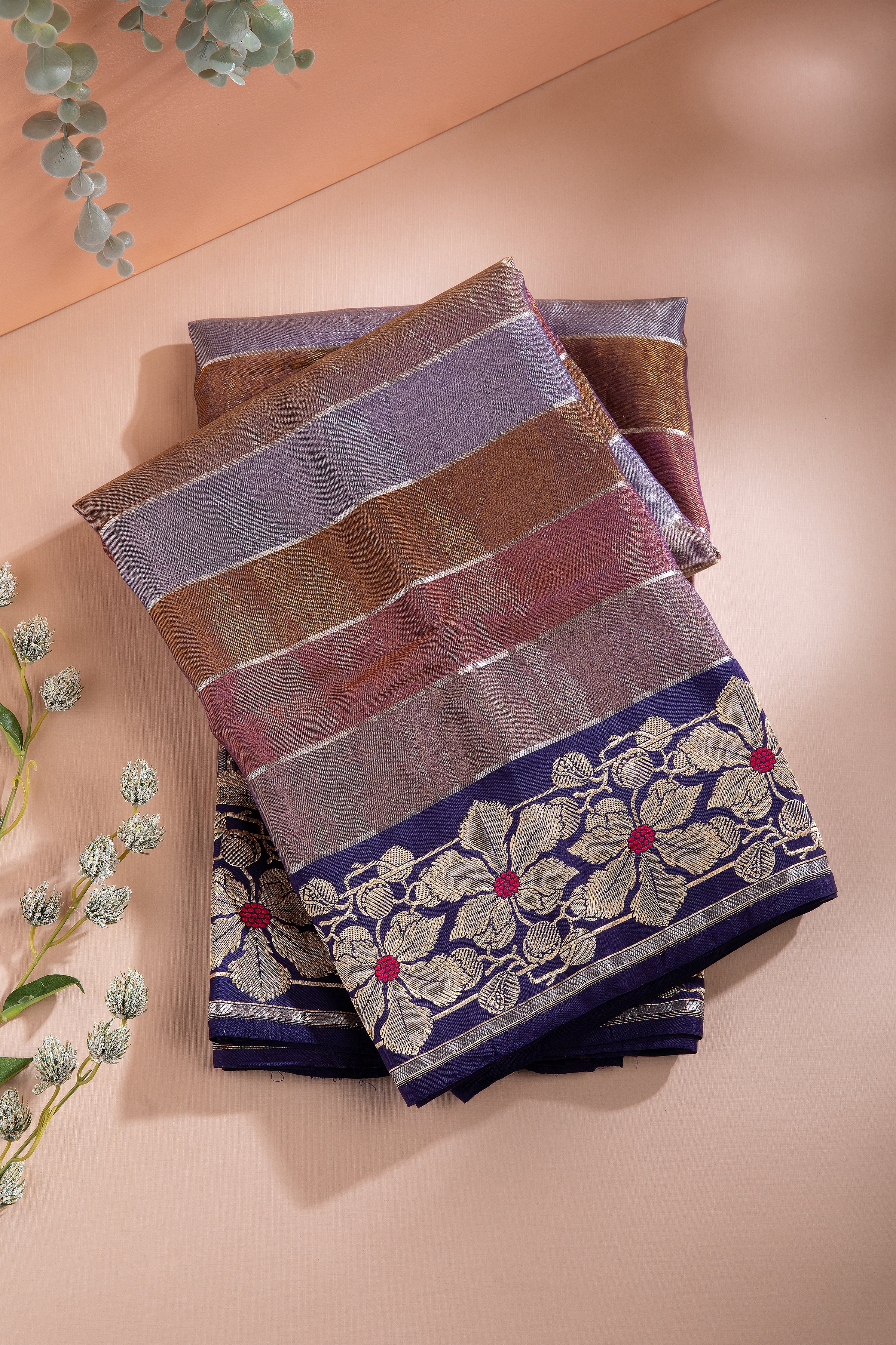 Multicoloured Banarasi Kora Tisse Saree - Mokshaa