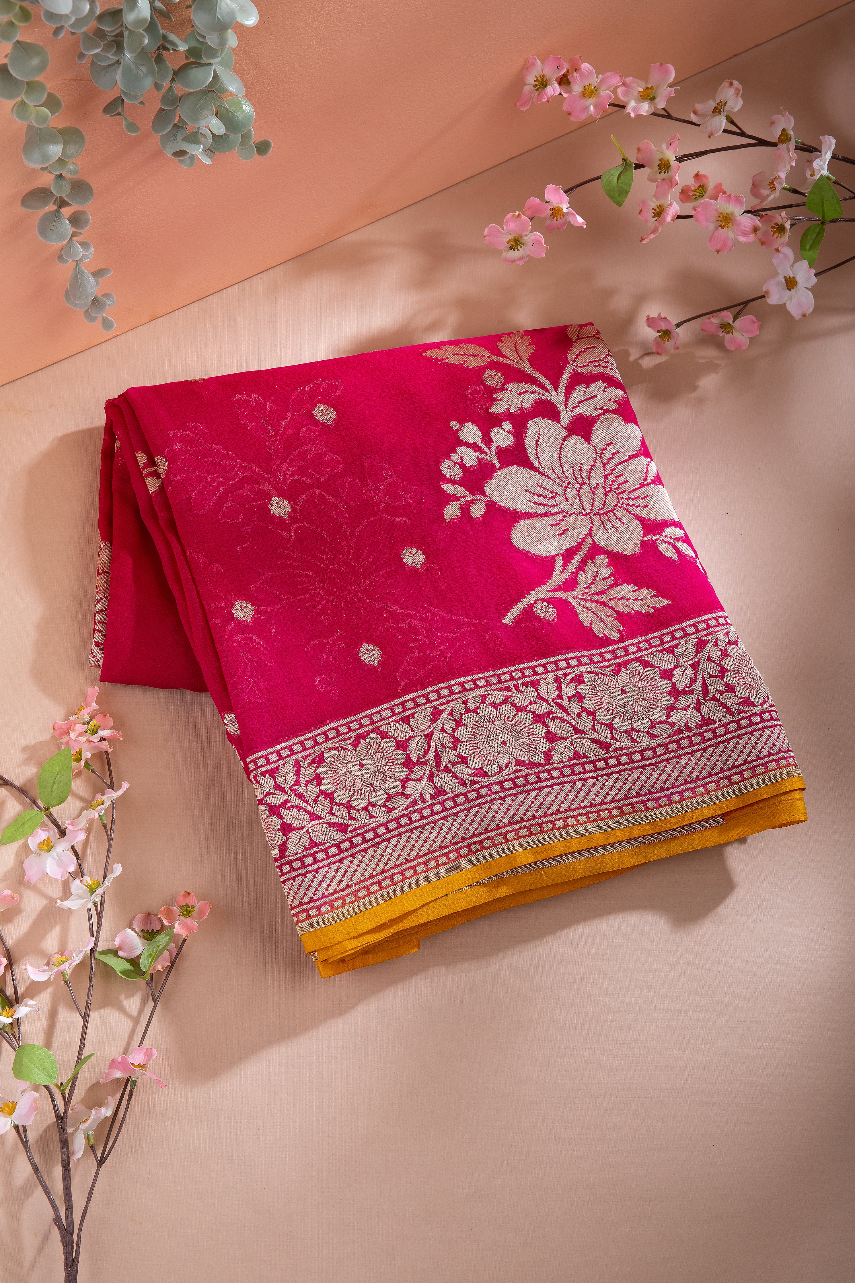 Rani Pink Banaras Georgette Saree - Mokshaa