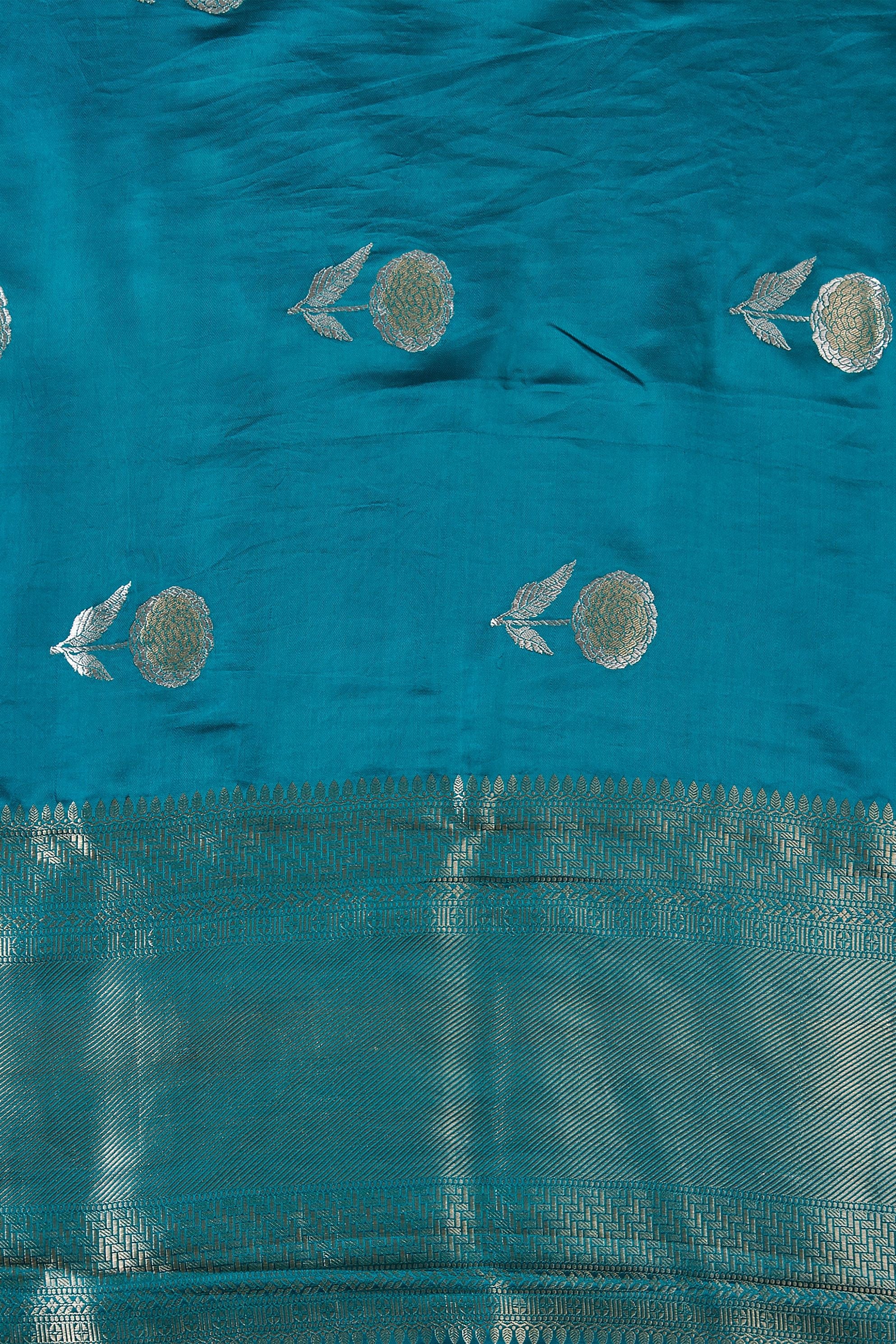 Sky Blue Banaras Silk Saree - Mokshaa