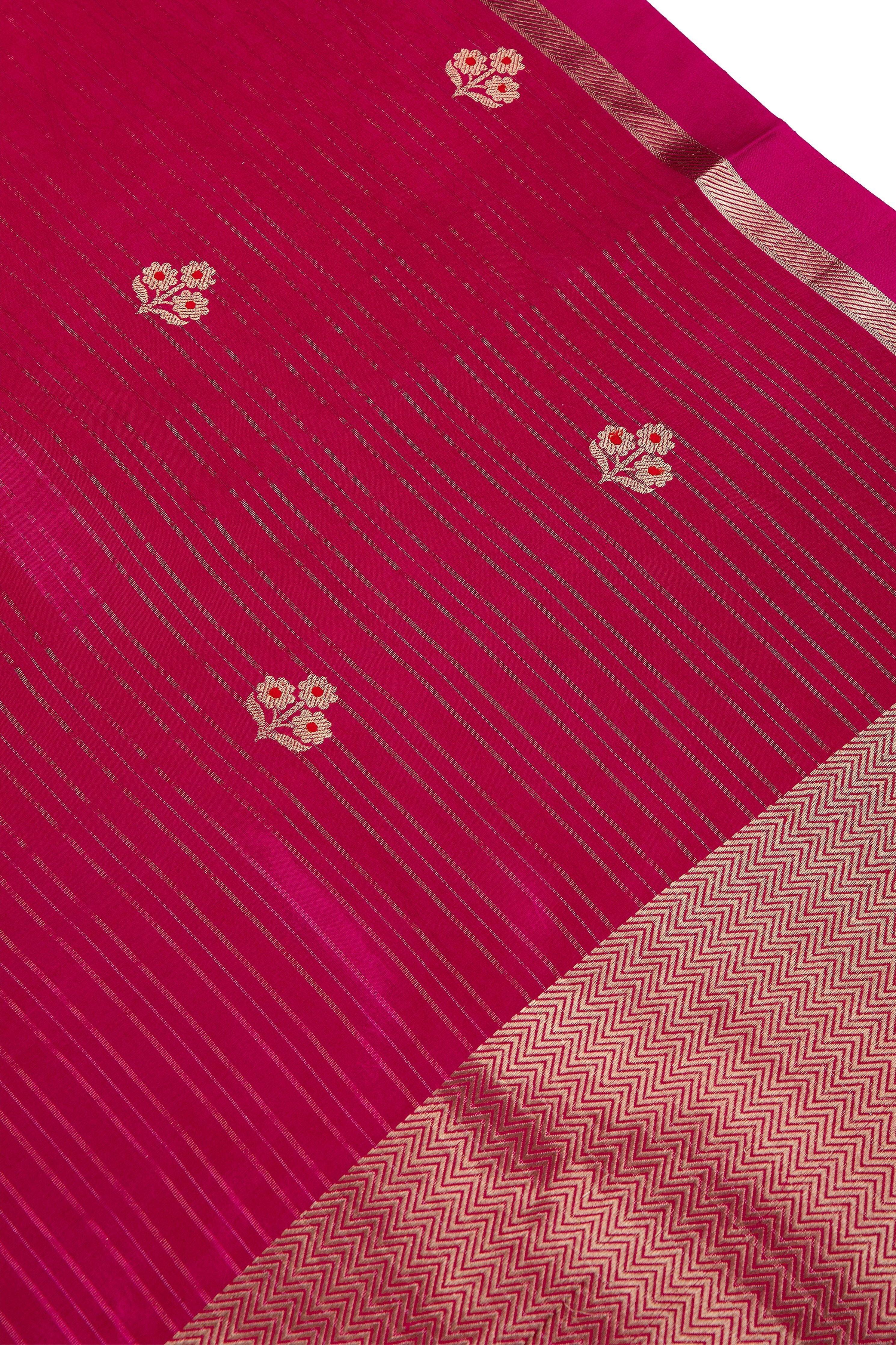 Rani Pink Banaras Satin Silk Saree - Mokshaa