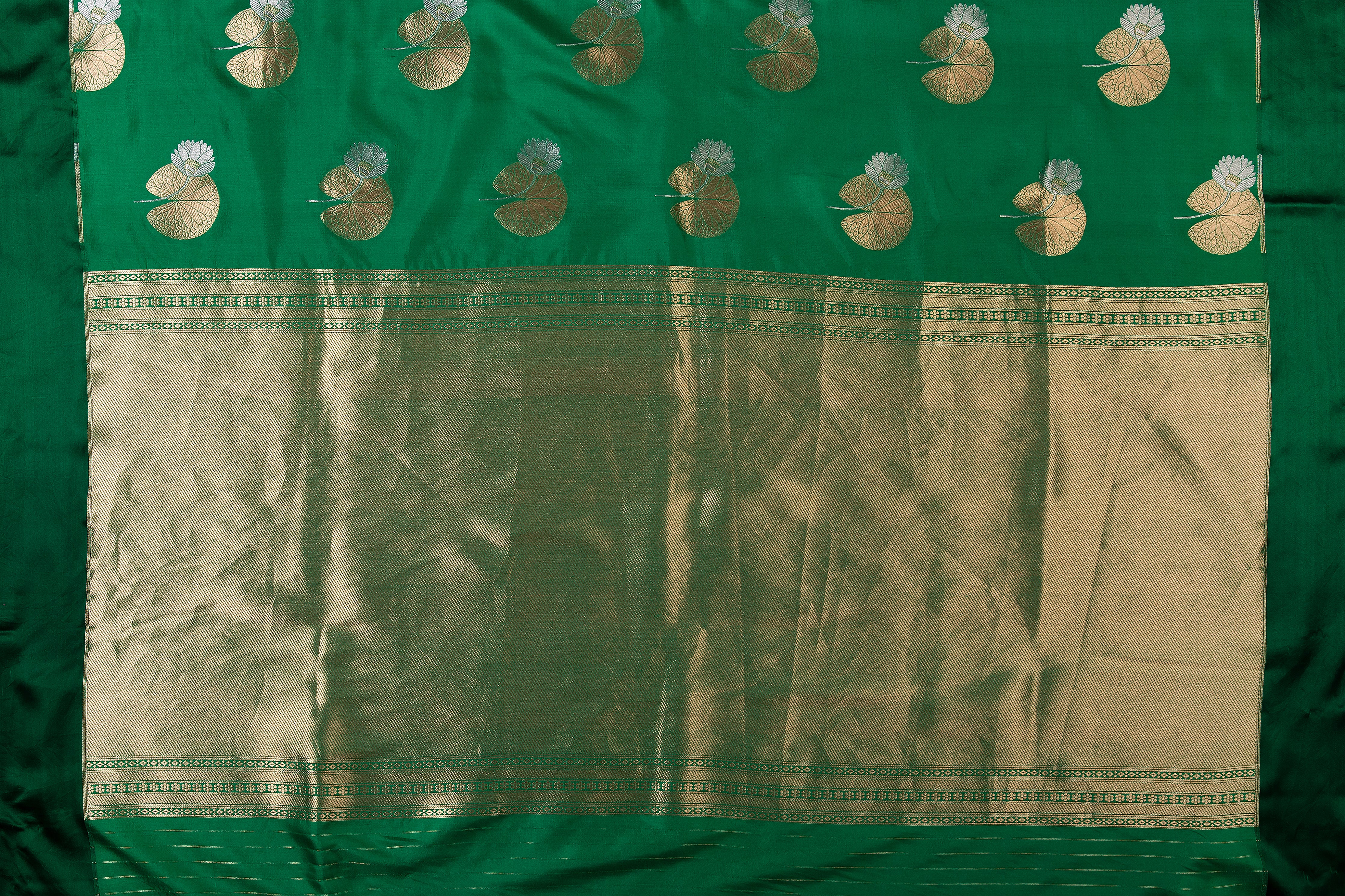 Emerald Green Banaras Satin Silk Saree - Mokshaa