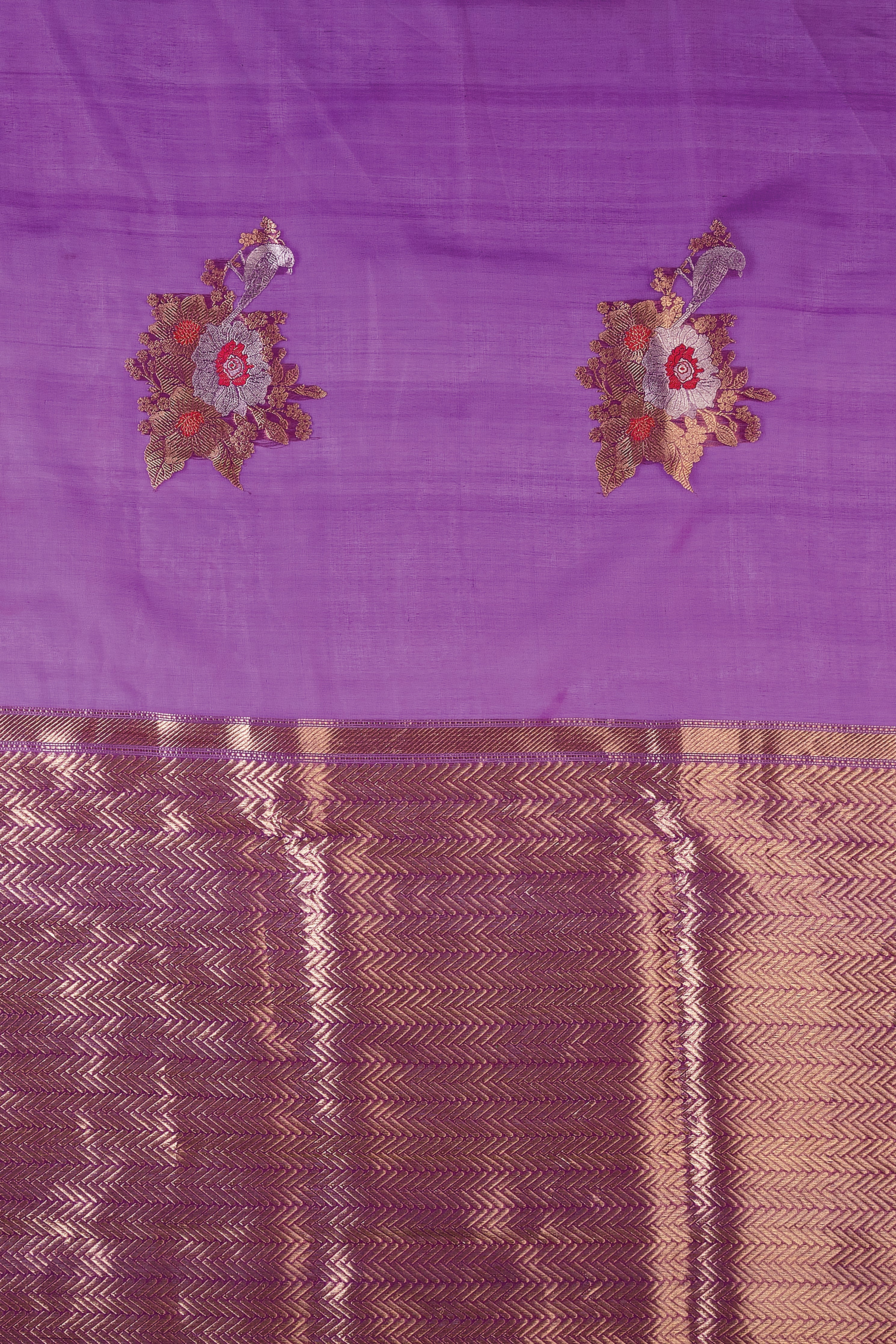 Deep Purple Banaras Kora Silk Saree - Mokshaa