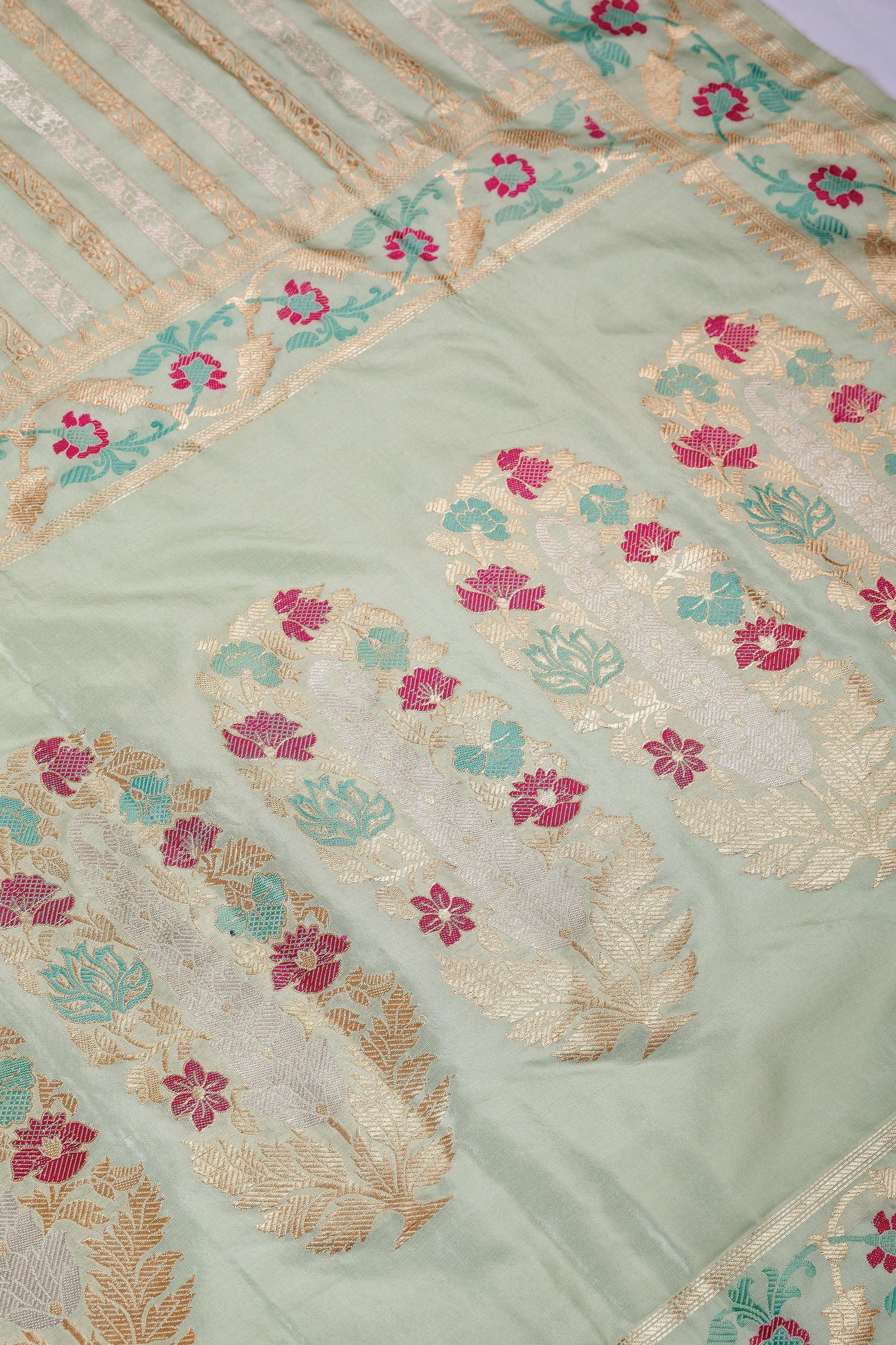 Pista Green Banaras Silk Saree - Mokshaa