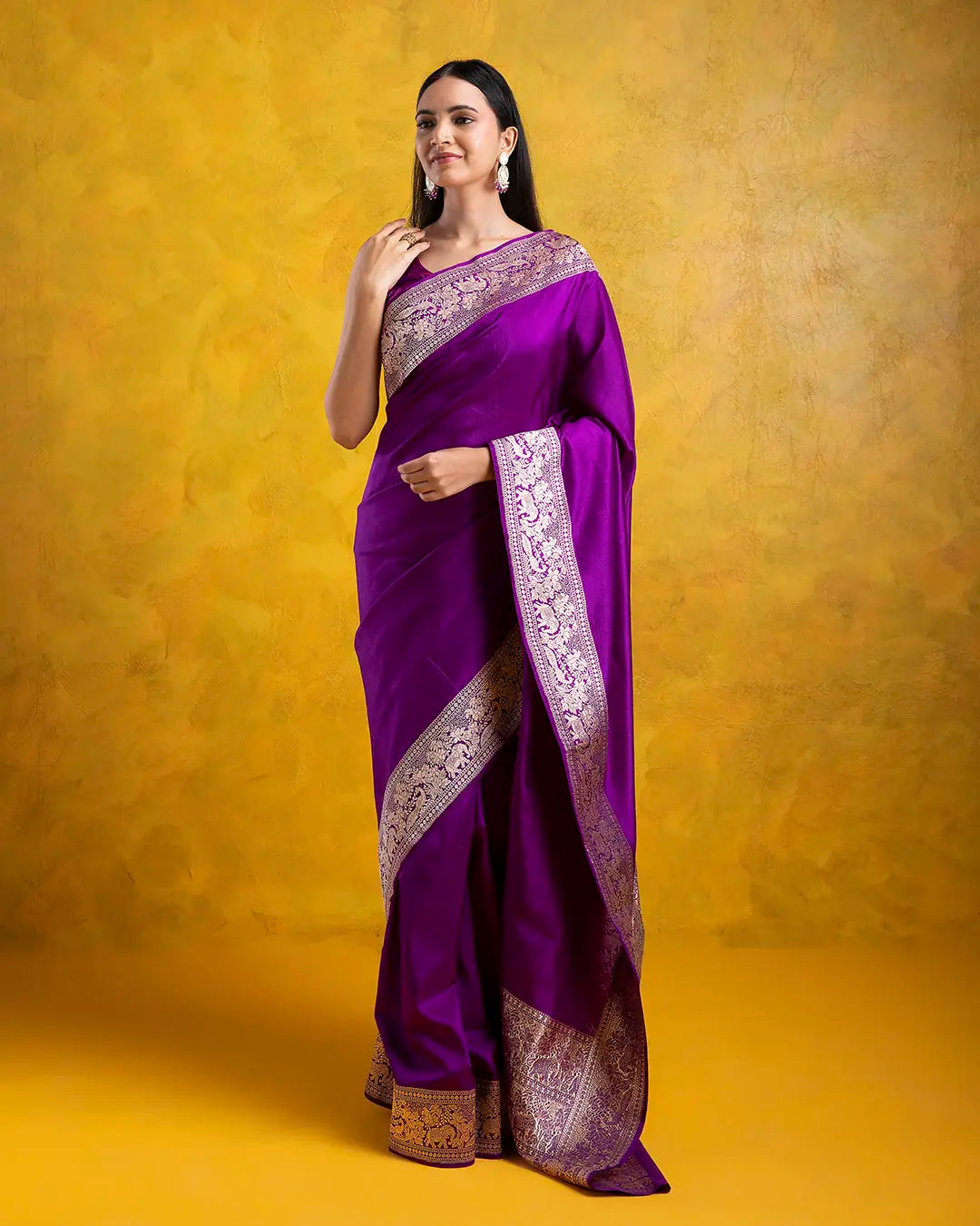 Purple Soft Banarasi Silk Saree with Zari Weaving Border - Mokshaa