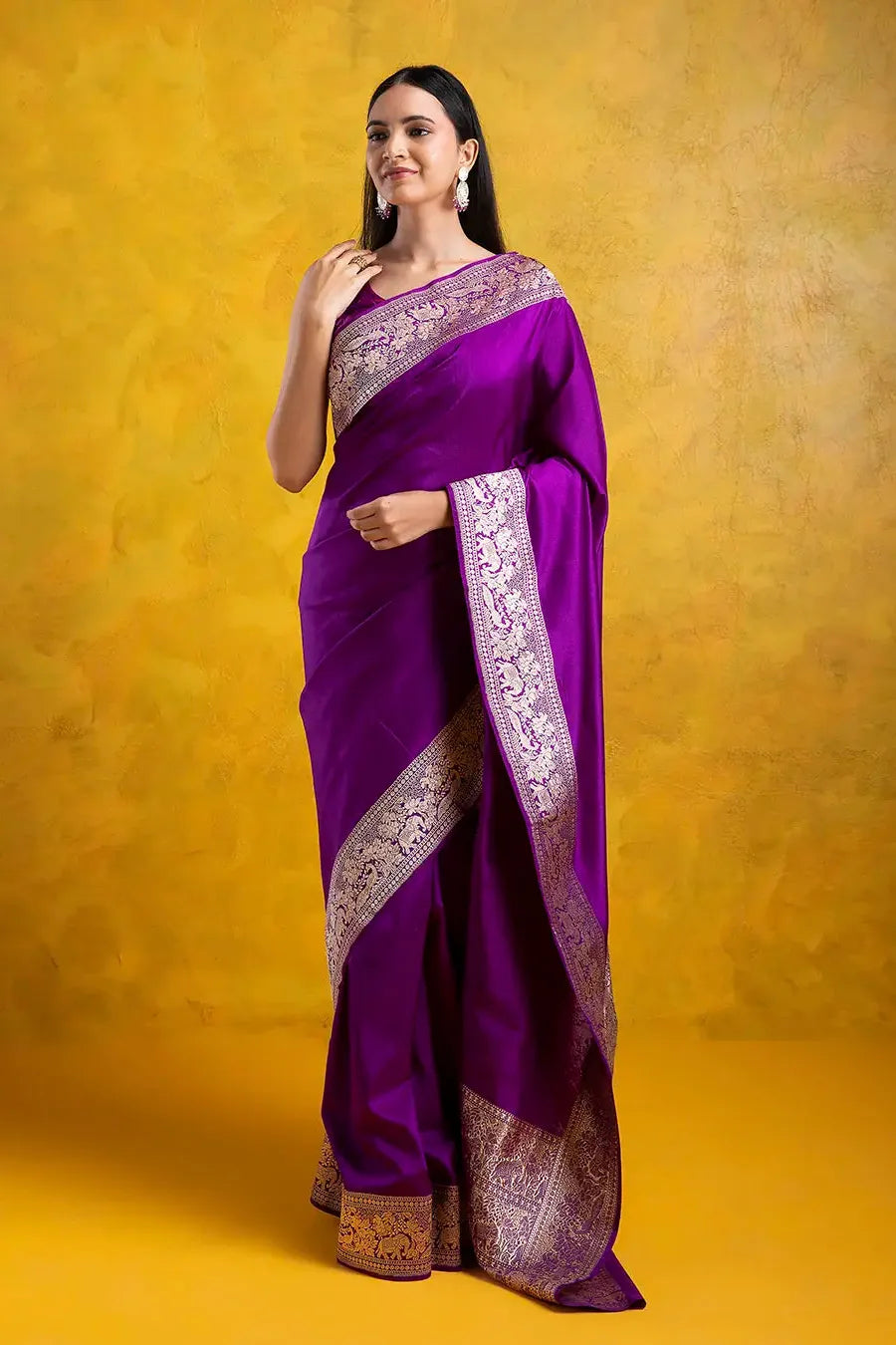 Purple Soft Banarasi Silk Saree with Zari Weaving Border - Mokshaa