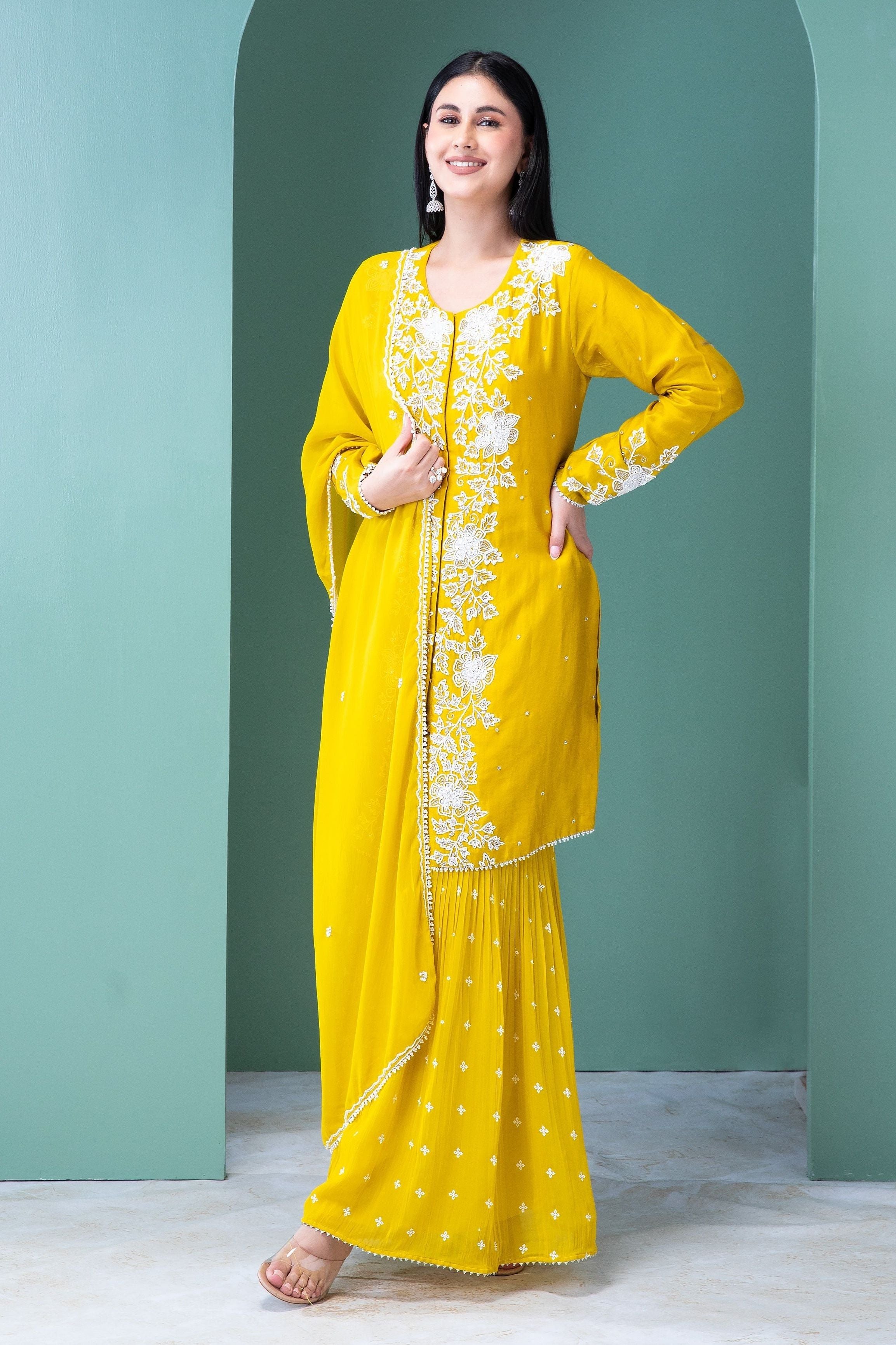 Yellow Silk Sharara Set - Mokshaa