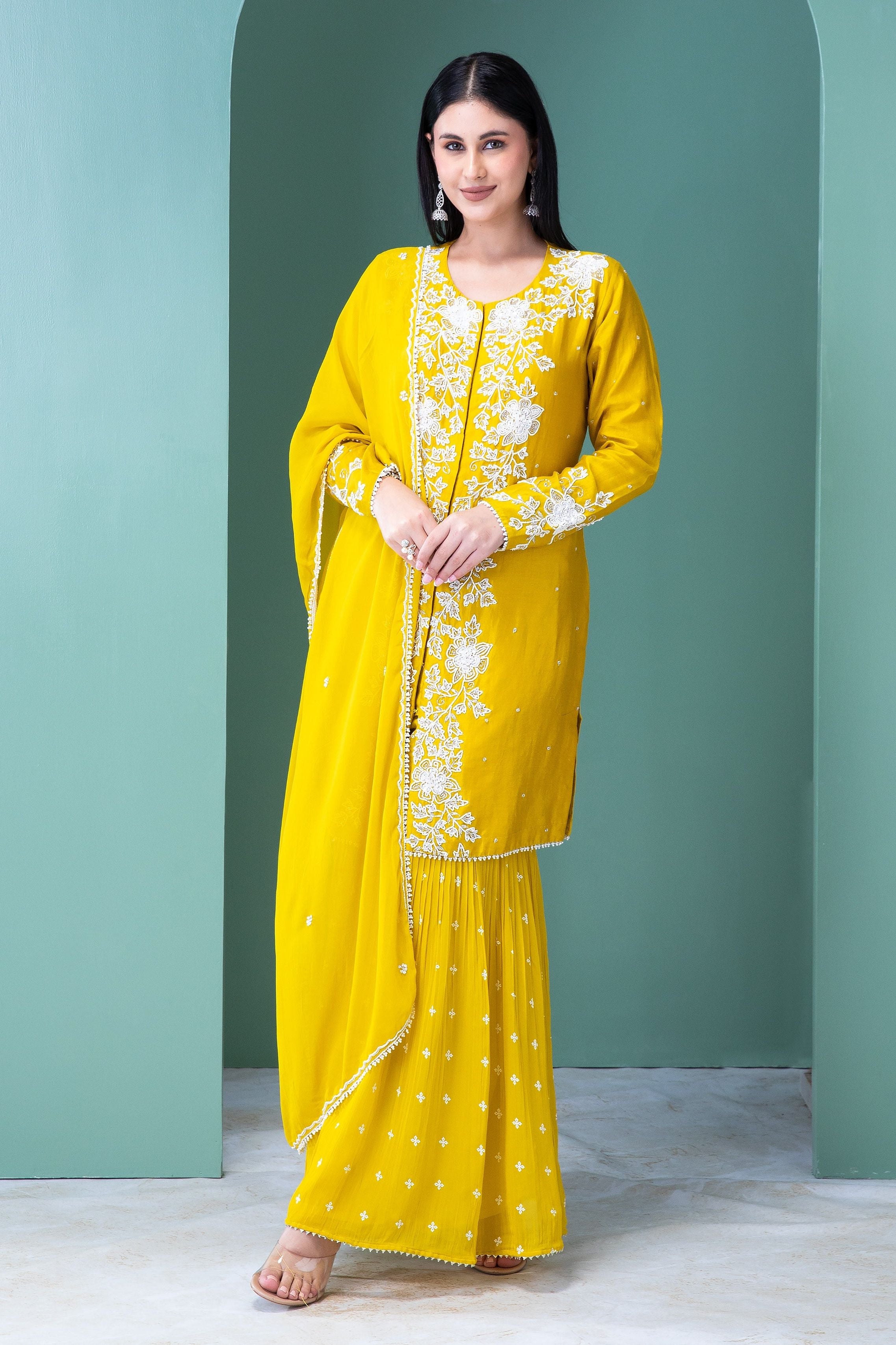 Yellow Silk Sharara Set - Mokshaa