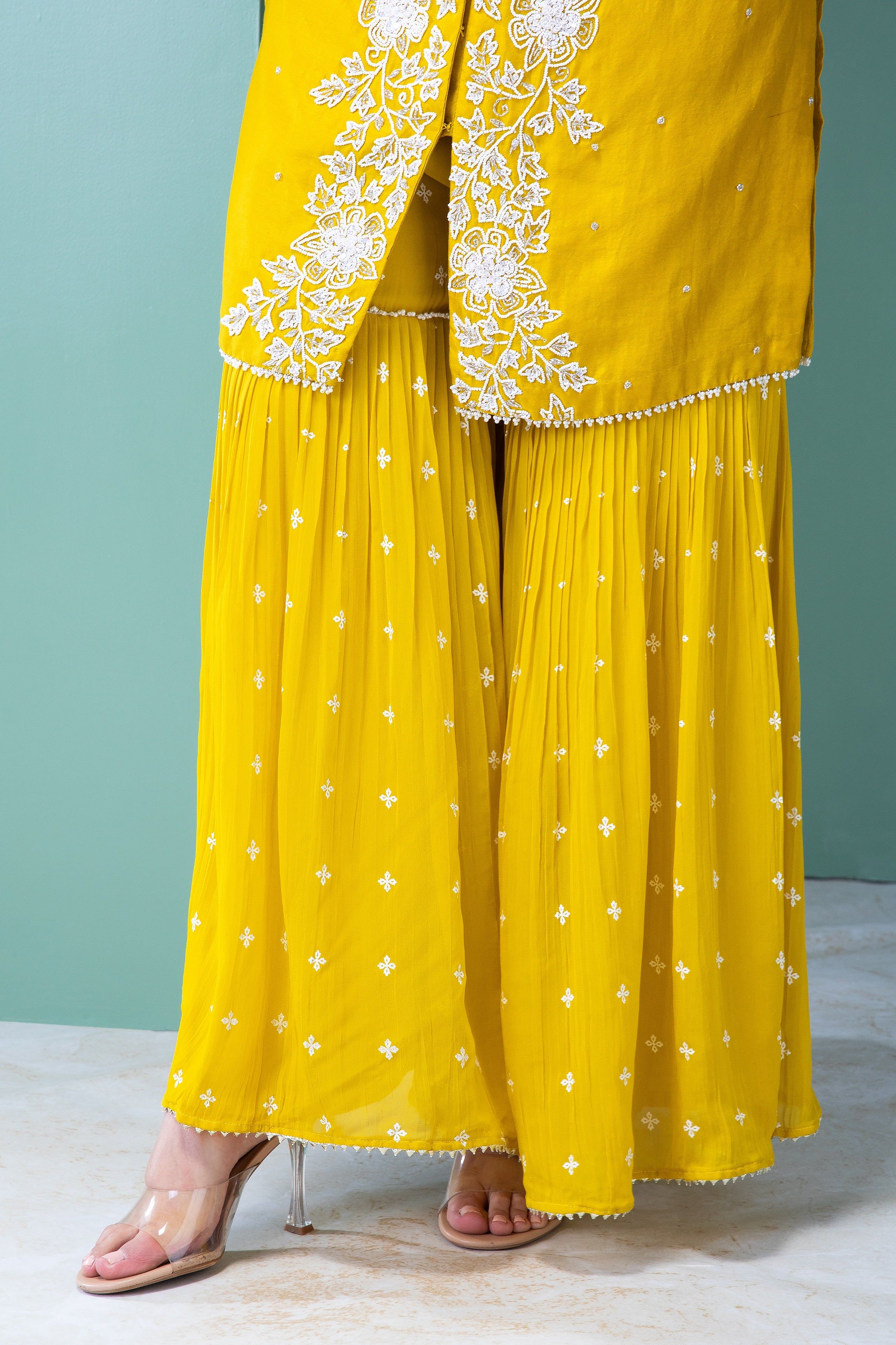 Yellow Silk Sharara Set - Mokshaa