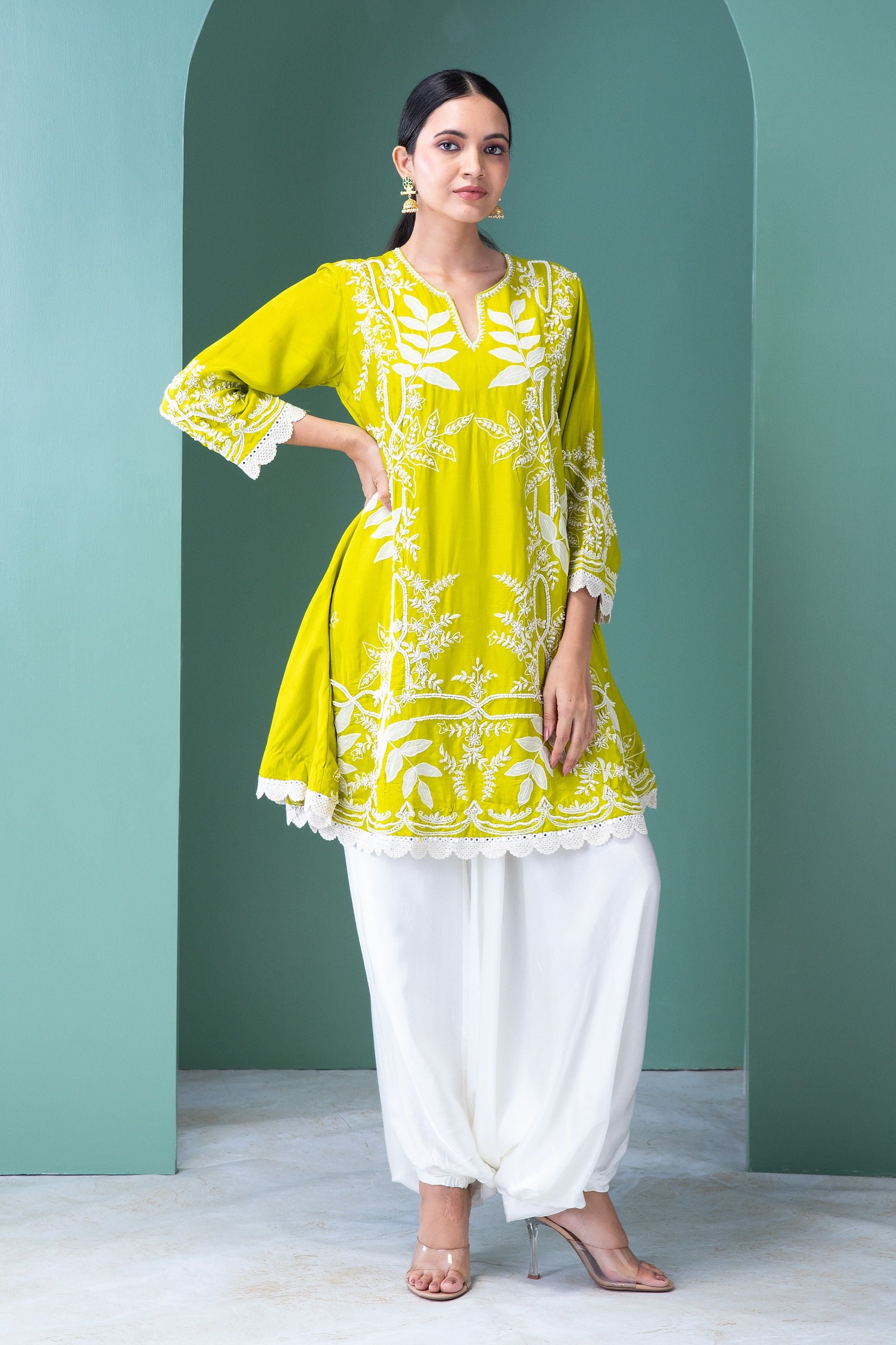 Lime green Indo-Western Set - Mokshaa