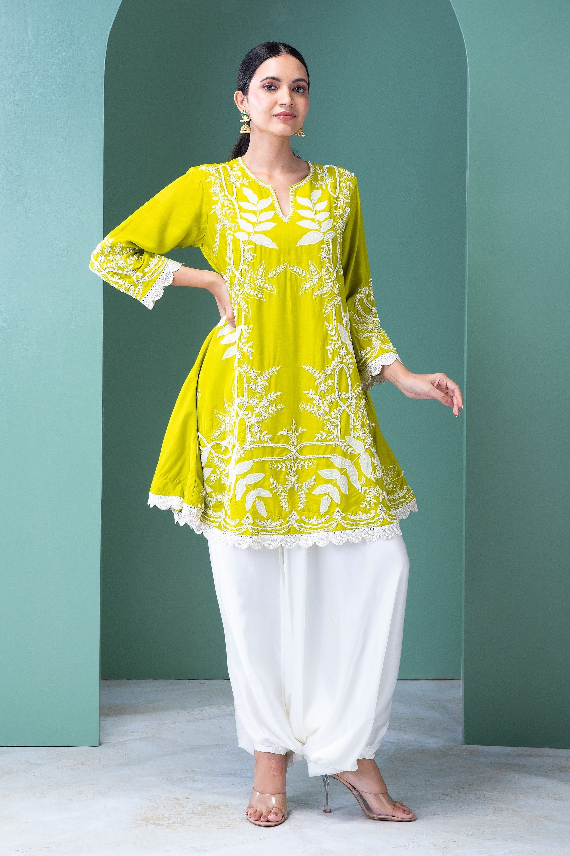 Lime green Indo-Western Set - Mokshaa