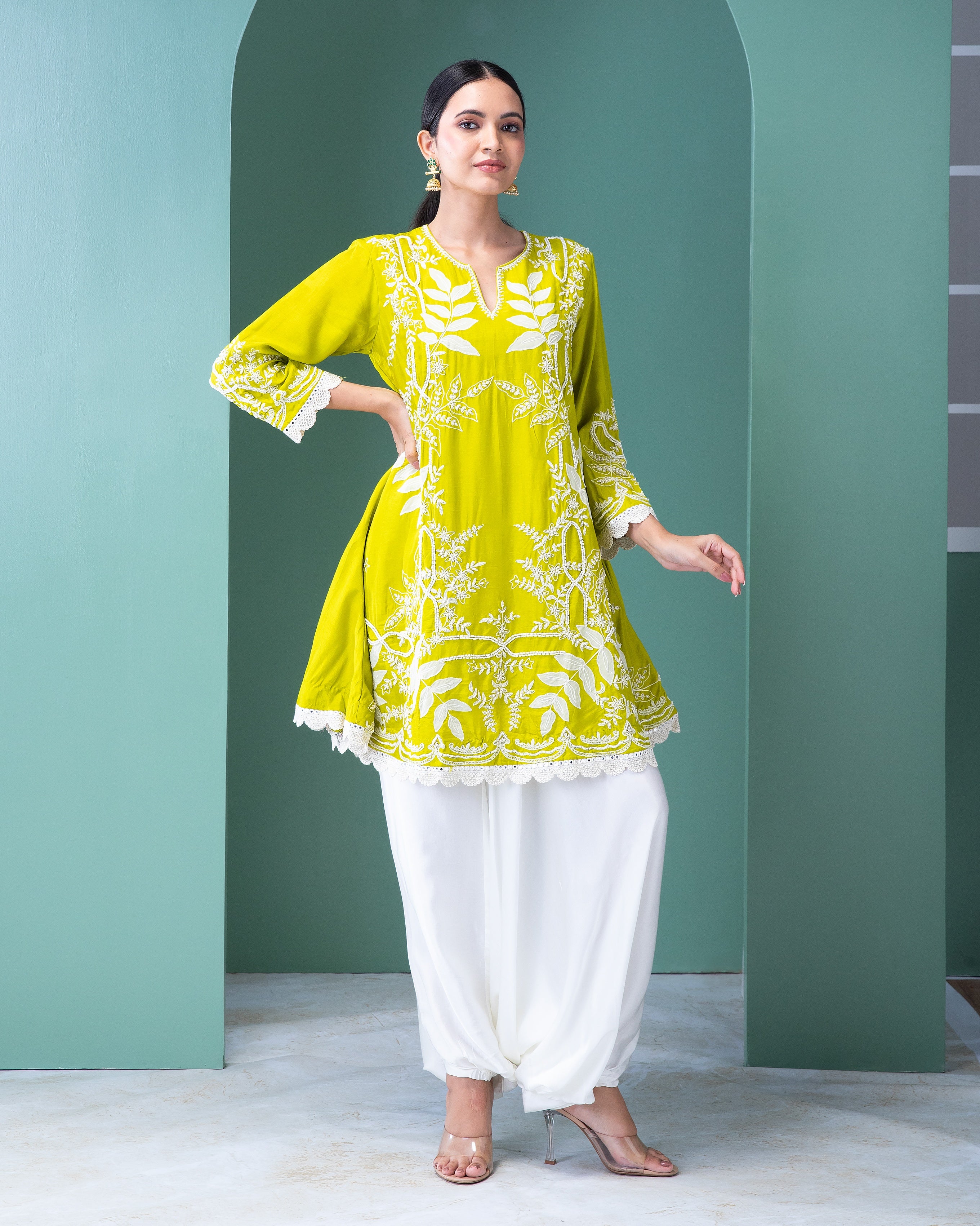 Lime green Indo-Western Set - Mokshaa