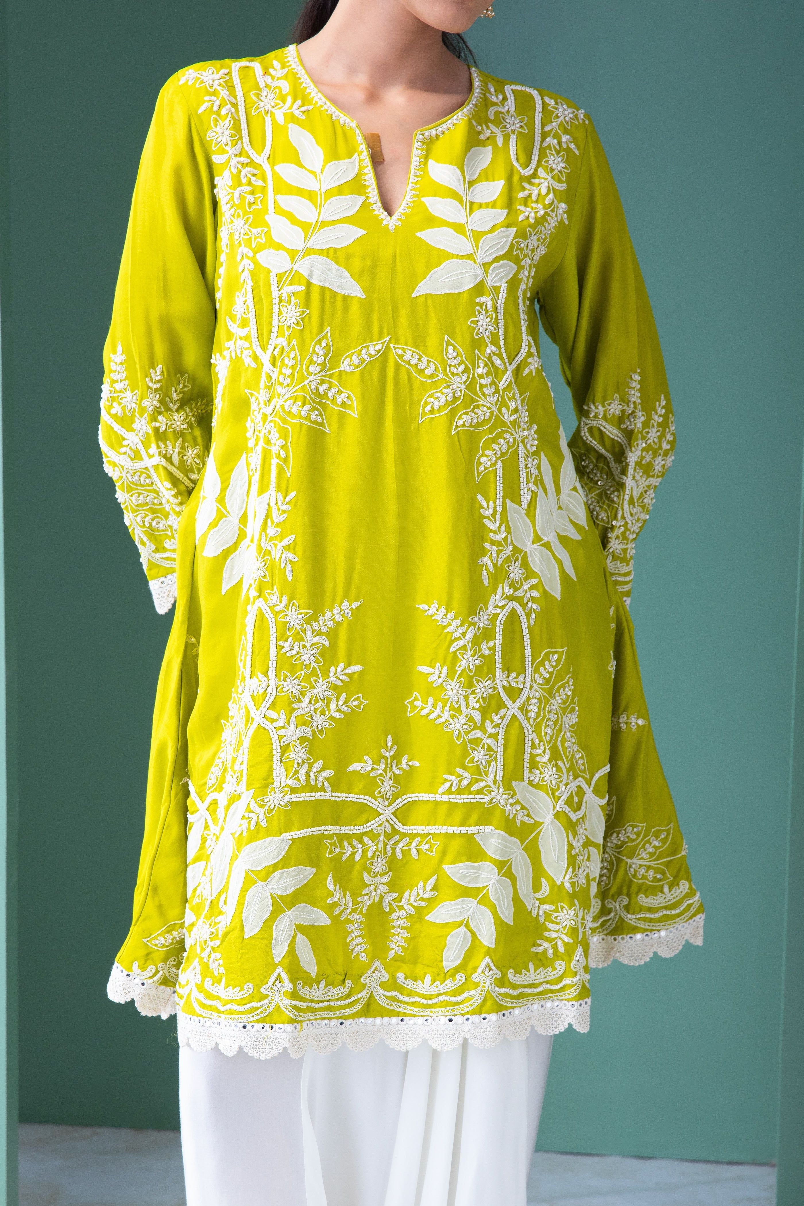 Lime green Indo-Western Set - Mokshaa