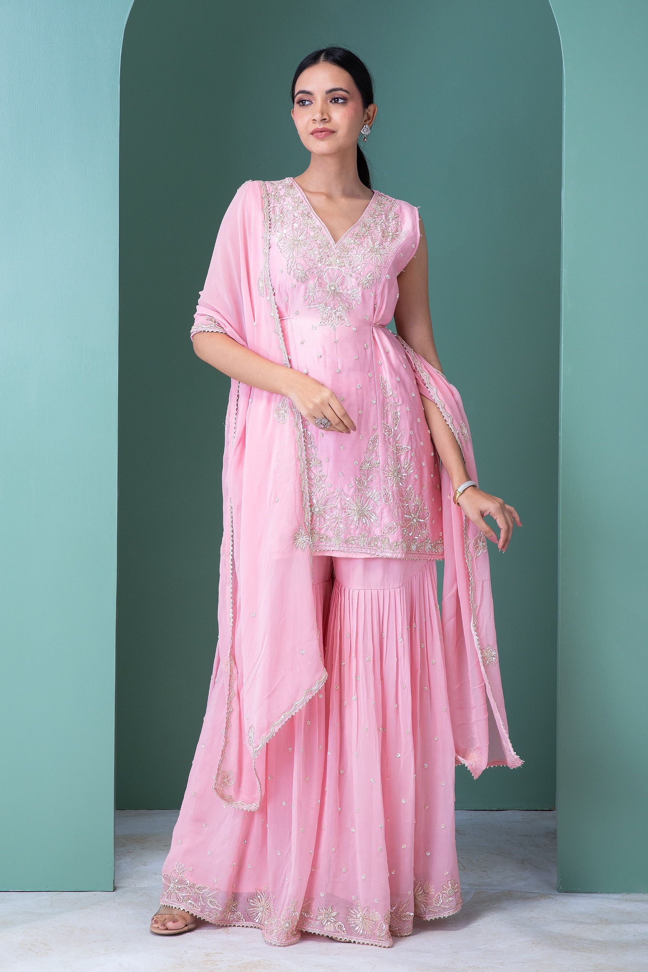 Pink Silk Sharara Set - Mokshaa